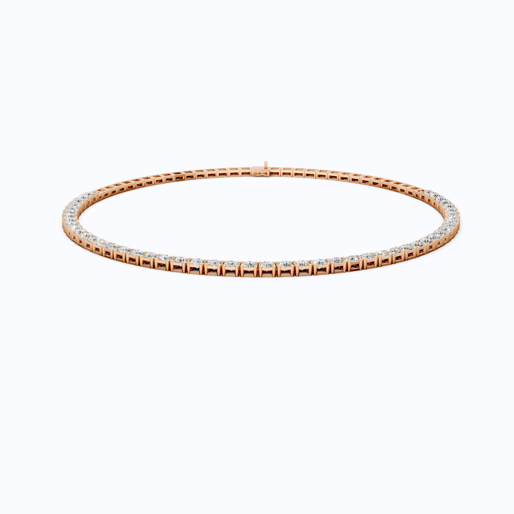 14K Rose Gold Tennis Necklace, 24.50 TCW Round Cut Lab Grown Diamonds, Handmade Wedding Gift for Her, Classic Tennis Jewelry