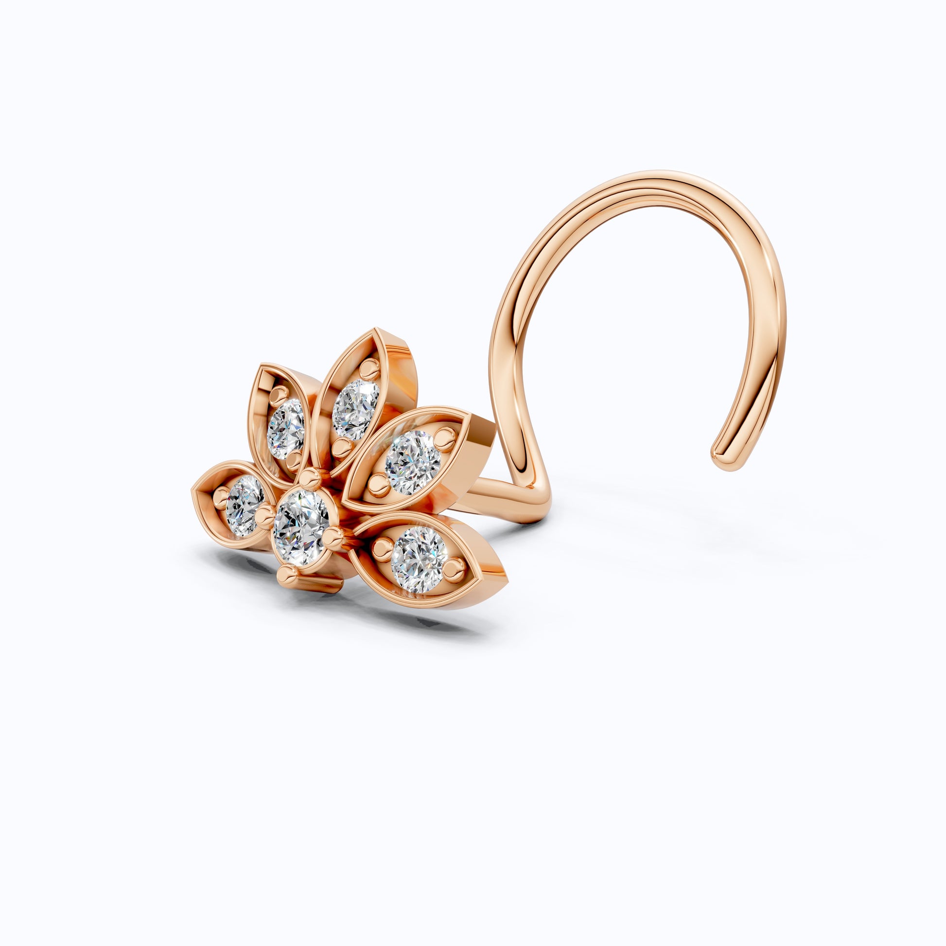 Lotus Petal Nose Pin in 14K Solid Gold, Lab Diamond Floral Cluster Pin, Trendy Ethnic Jewelry,  Floral Piercing Jewelry For Women
