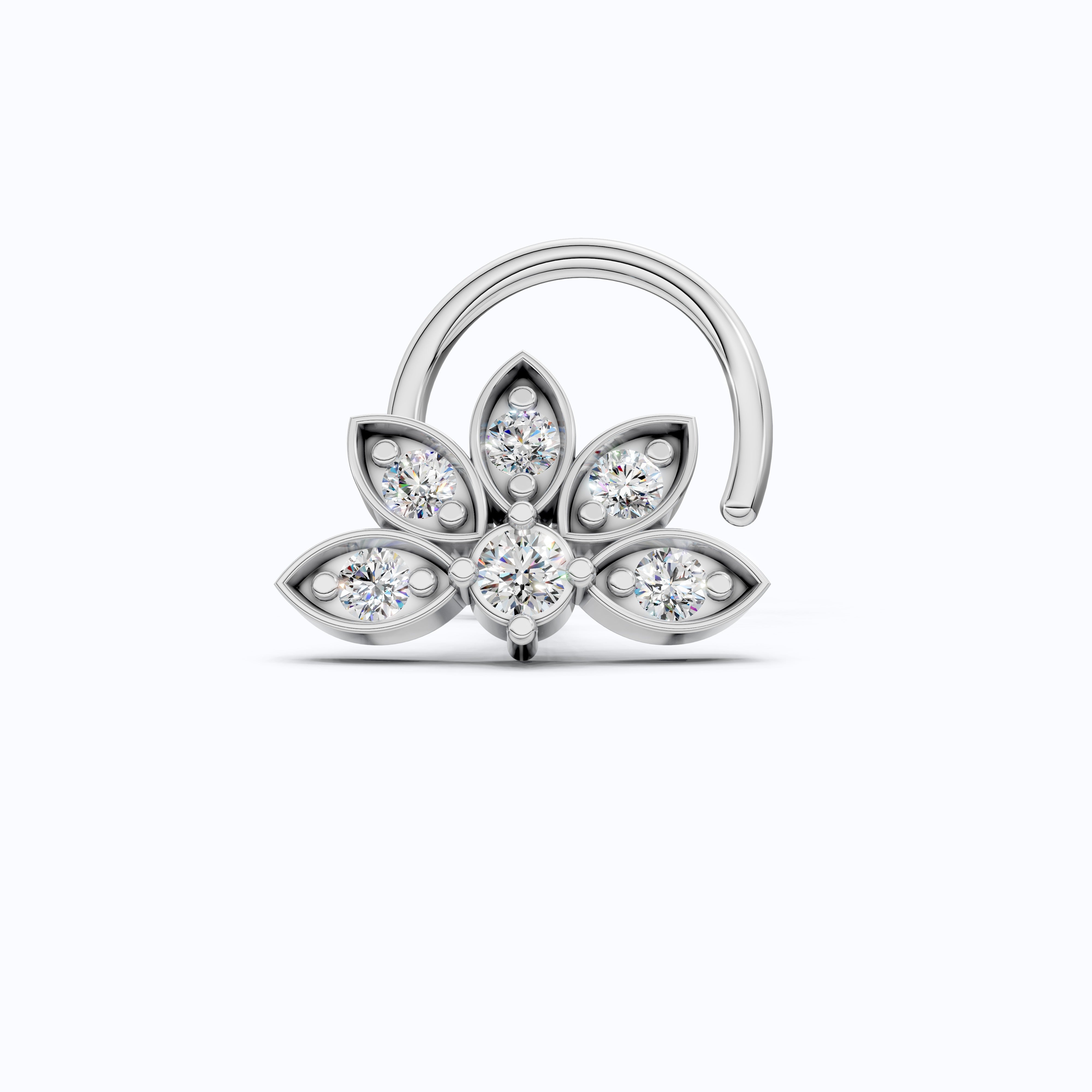 Lotus Petal Nose Pin in 14K Solid Gold, Lab Diamond Floral Cluster Pin, Trendy Ethnic Jewelry,  Floral Piercing Jewelry For Women