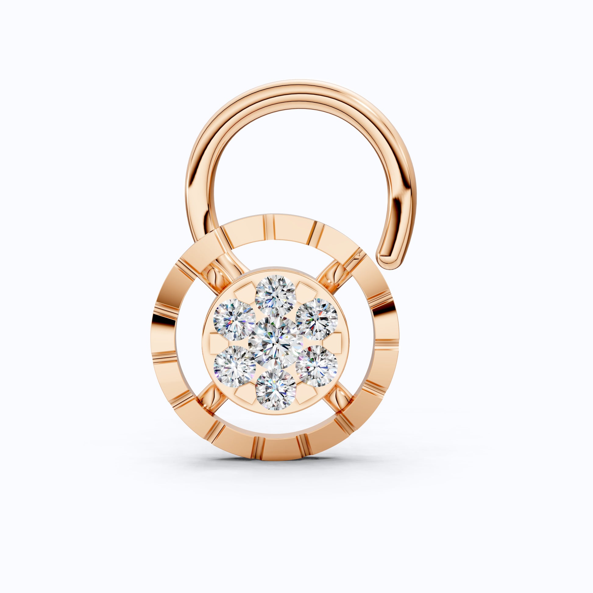 Lock-Inspired Floral Cluster Lab Diamond Nose Pin in 14K Solid Gold, Handmade Jewelry Gift for Her, Bridal Nose Stud