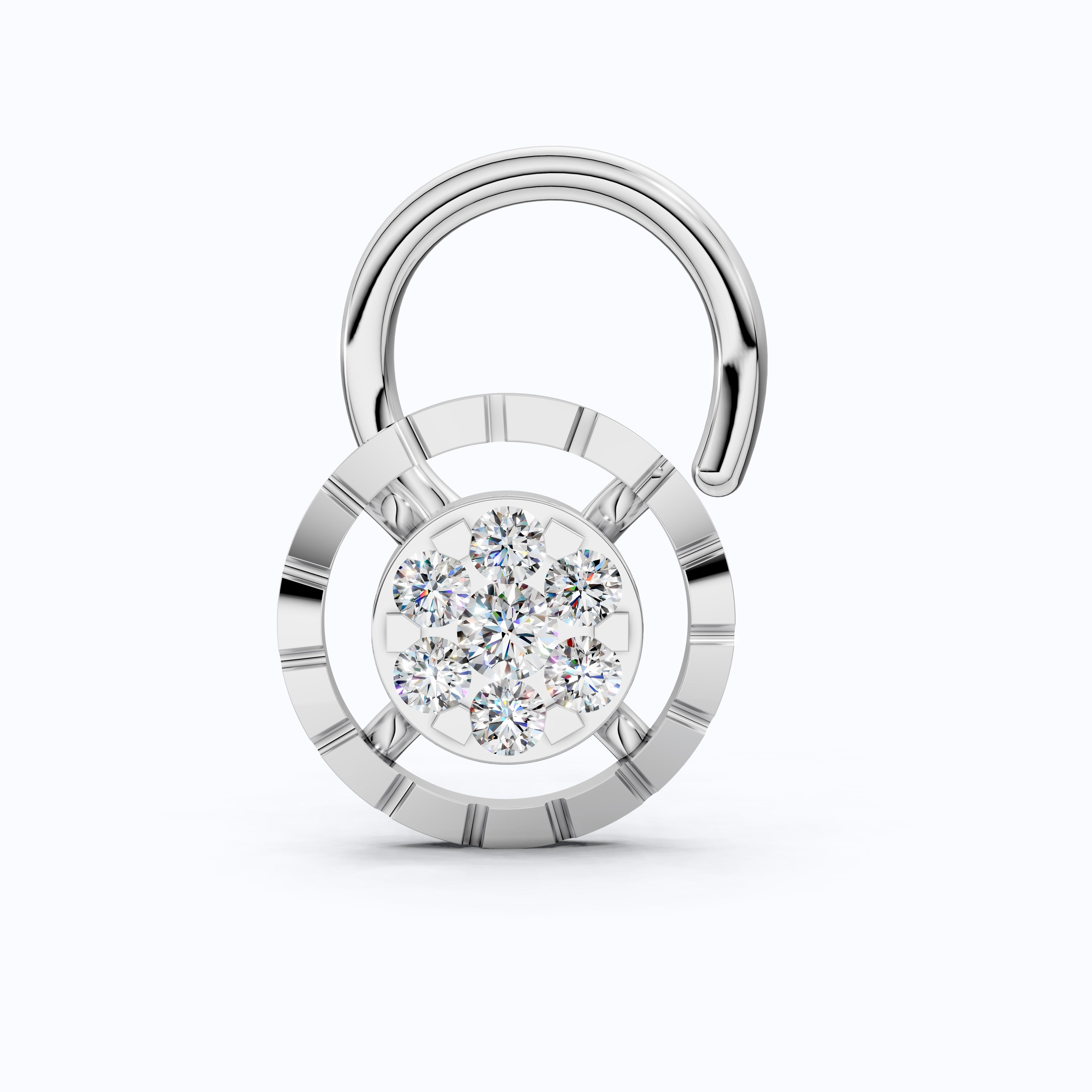 Lock-Inspired Floral Cluster Lab Diamond Nose Pin in 14K Solid Gold, Handmade Jewelry Gift for Her, Bridal Nose Stud