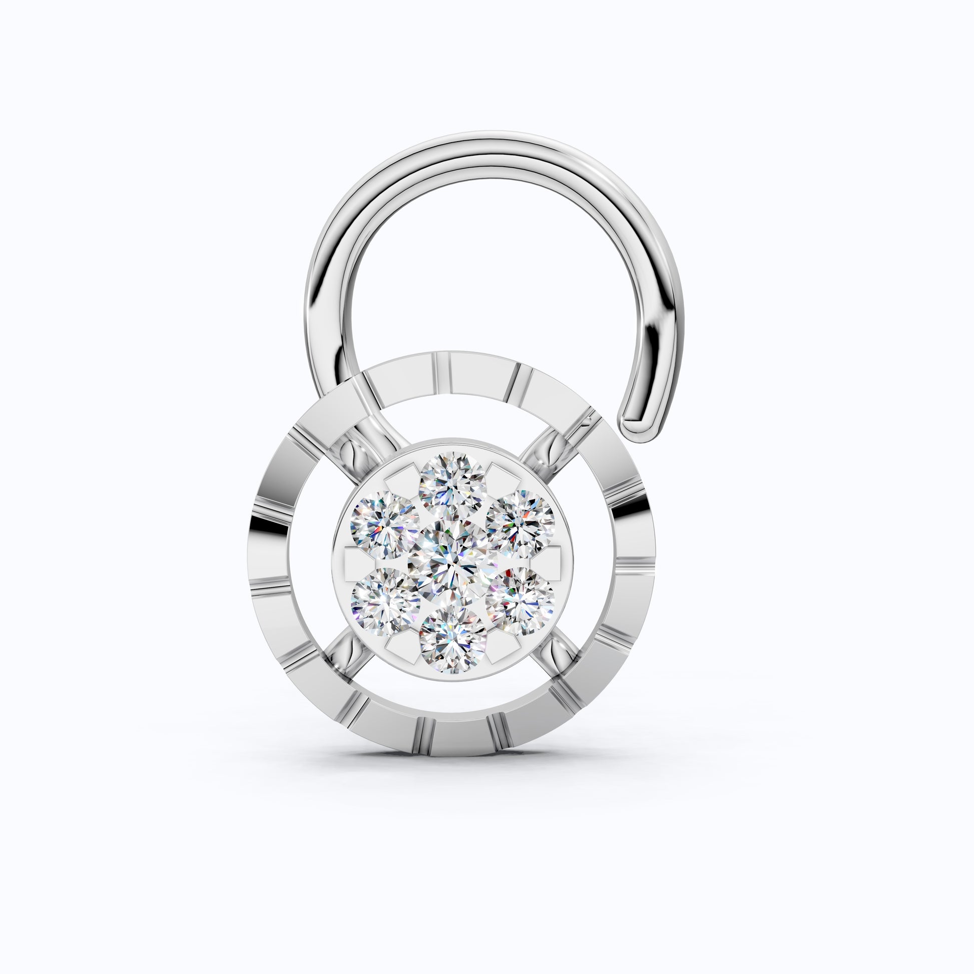 Lock-Inspired Floral Cluster Lab Diamond Nose Pin in 14K Solid Gold, Handmade Jewelry Gift for Her, Bridal Nose Stud