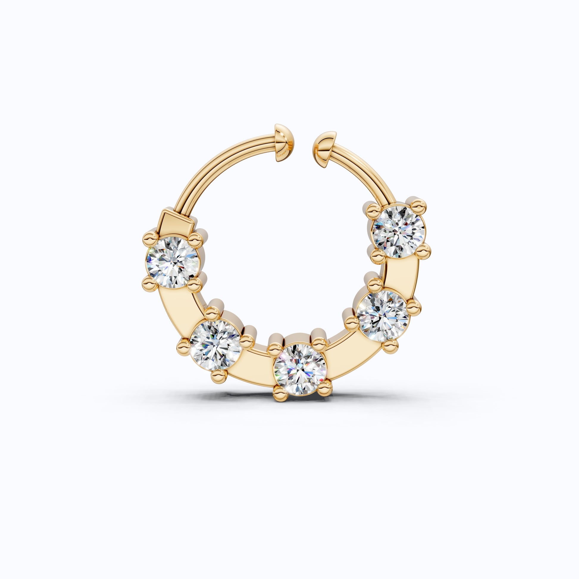 Modern Round Bezel Prong Hoop Nose Pin in Lab Diamond – Solid 10k/14k Gold, Nose Ring Gift for Women, Handmade Jewelry