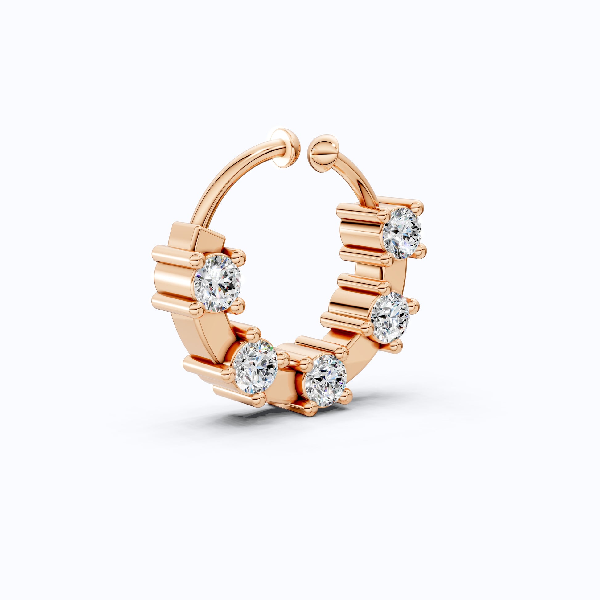 Modern Round Bezel Prong Hoop Nose Pin in Lab Diamond – Solid 10k/14k Gold, Nose Ring Gift for Women, Handmade Jewelry