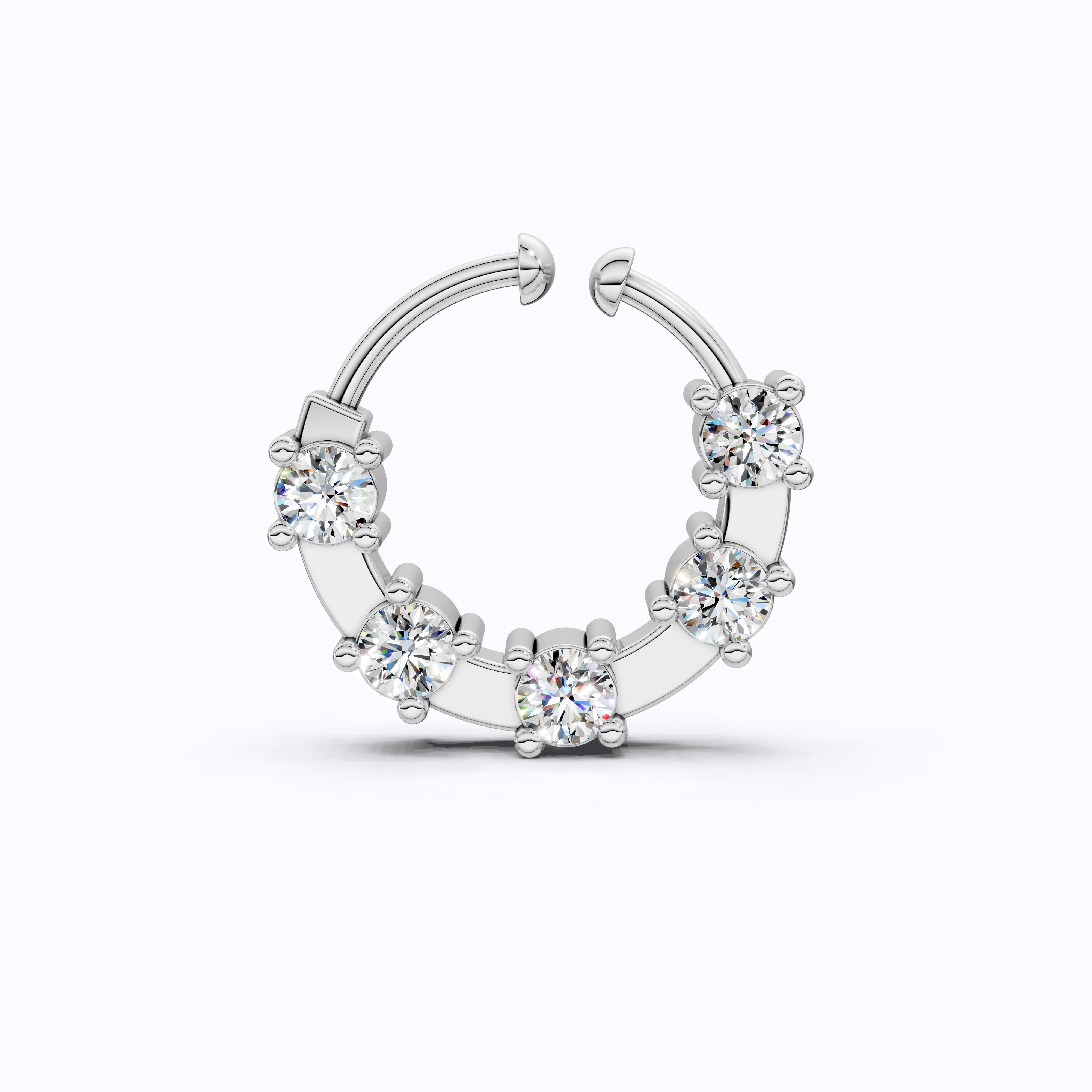 Modern Round Bezel Prong Hoop Nose Pin in Lab Diamond – Solid 10k/14k Gold, Nose Ring Gift for Women, Handmade Jewelry