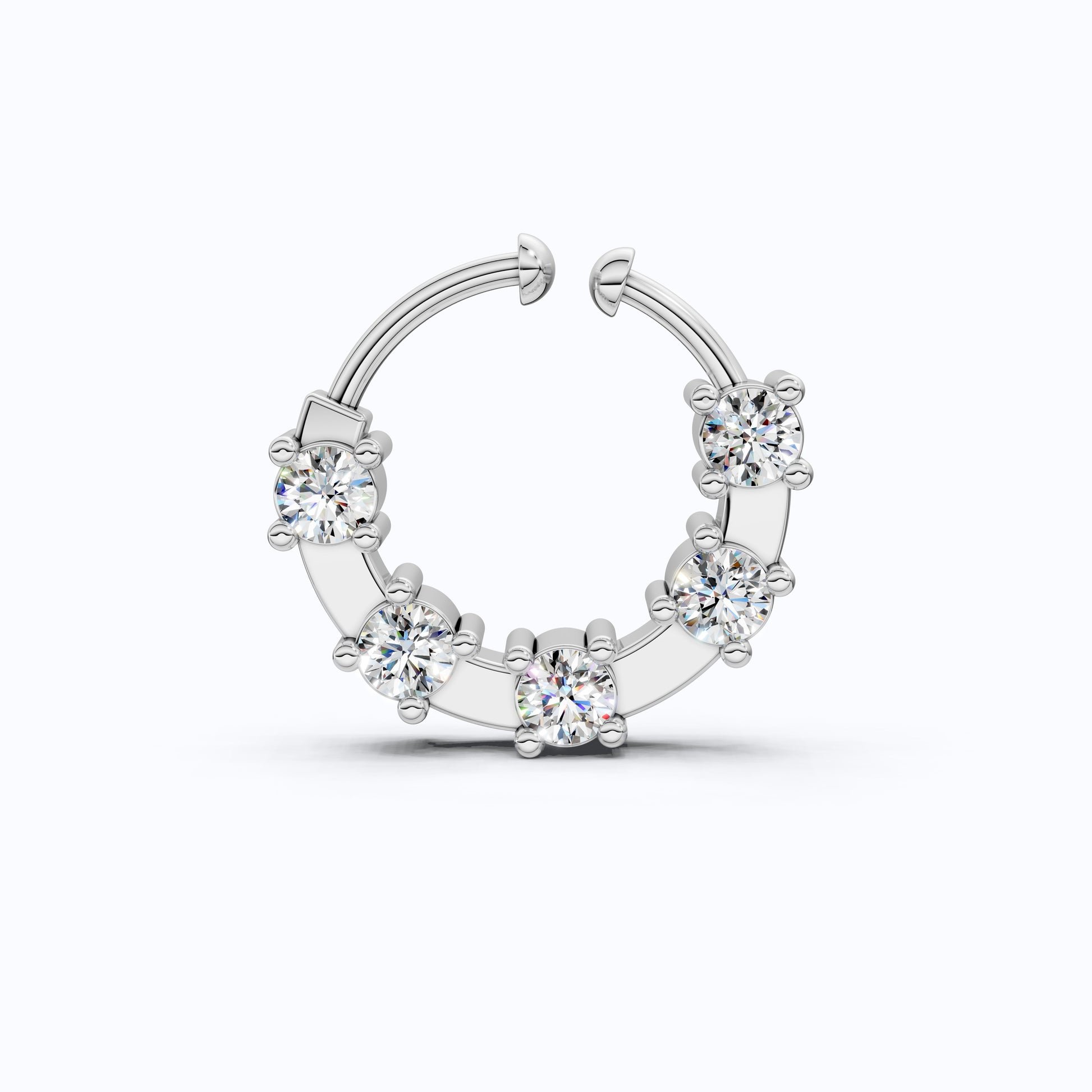 Modern Round Bezel Prong Hoop Nose Pin in Lab Diamond – Solid 10k/14k Gold, Nose Ring Gift for Women, Handmade Jewelry