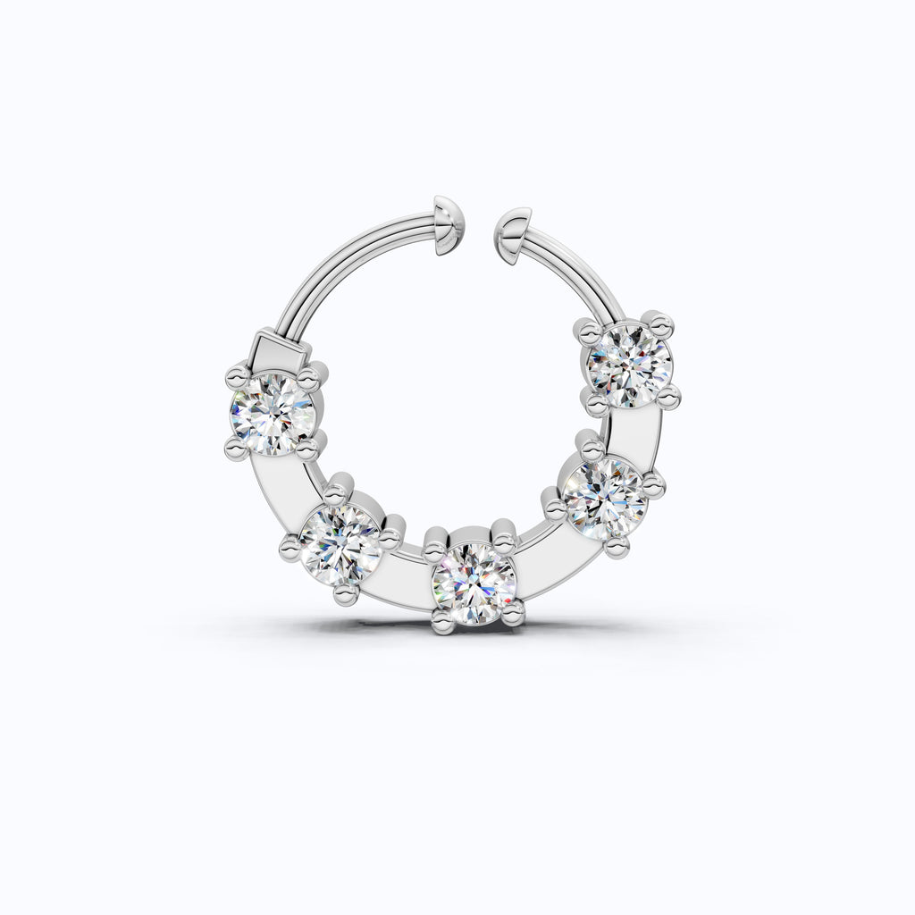 Modern Round Bezel Prong Hoop Nose Pin in Lab Diamond – Solid 10k/14k Gold, Nose Ring Gift for Women, Handmade Jewelry