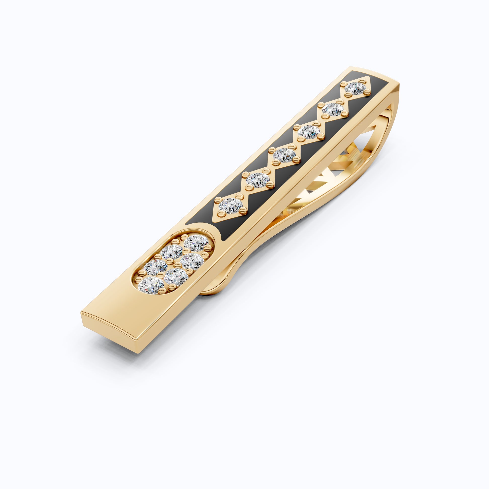 Formal Wear Tie Bar in 18K White Gold, Handmade Enamel Accent Tie Pin For Him, Gift for Groom