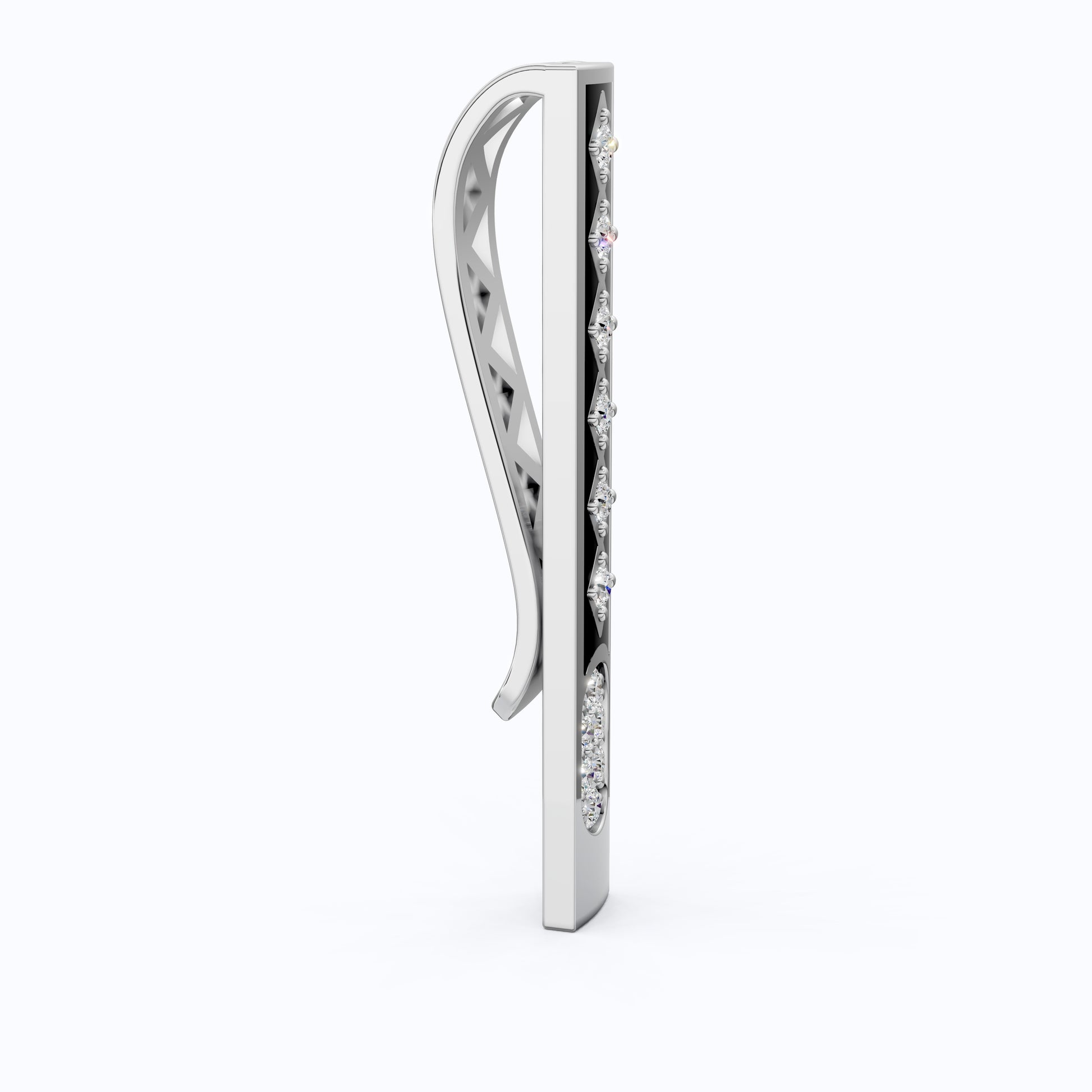 Formal Wear Tie Bar in 18K White Gold, Handmade Enamel Accent Tie Pin For Him, Gift for Groom