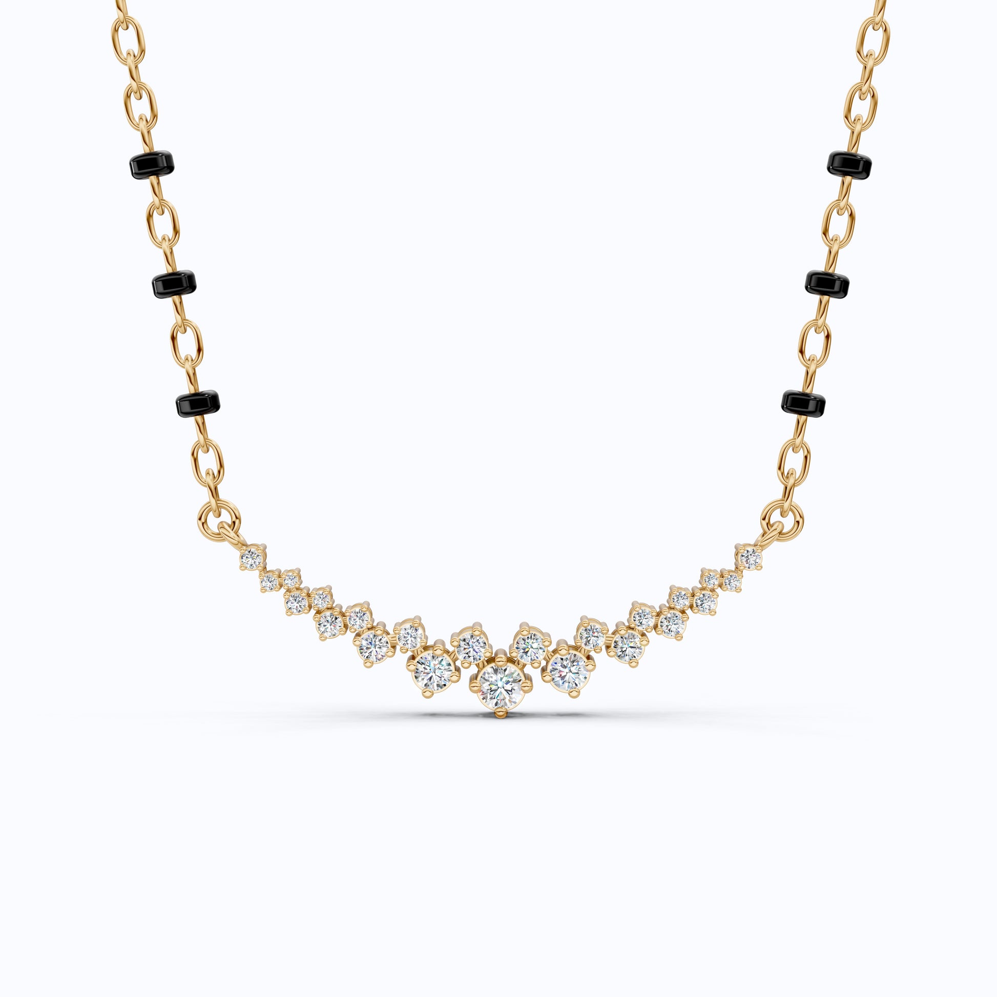 Graduated V Cluster Tanmaniya Mangalsutra Necklace in Lab Diamond – 18K Solid Gold, Elegant Wedding Jewelry For Women, Everyday Necklace