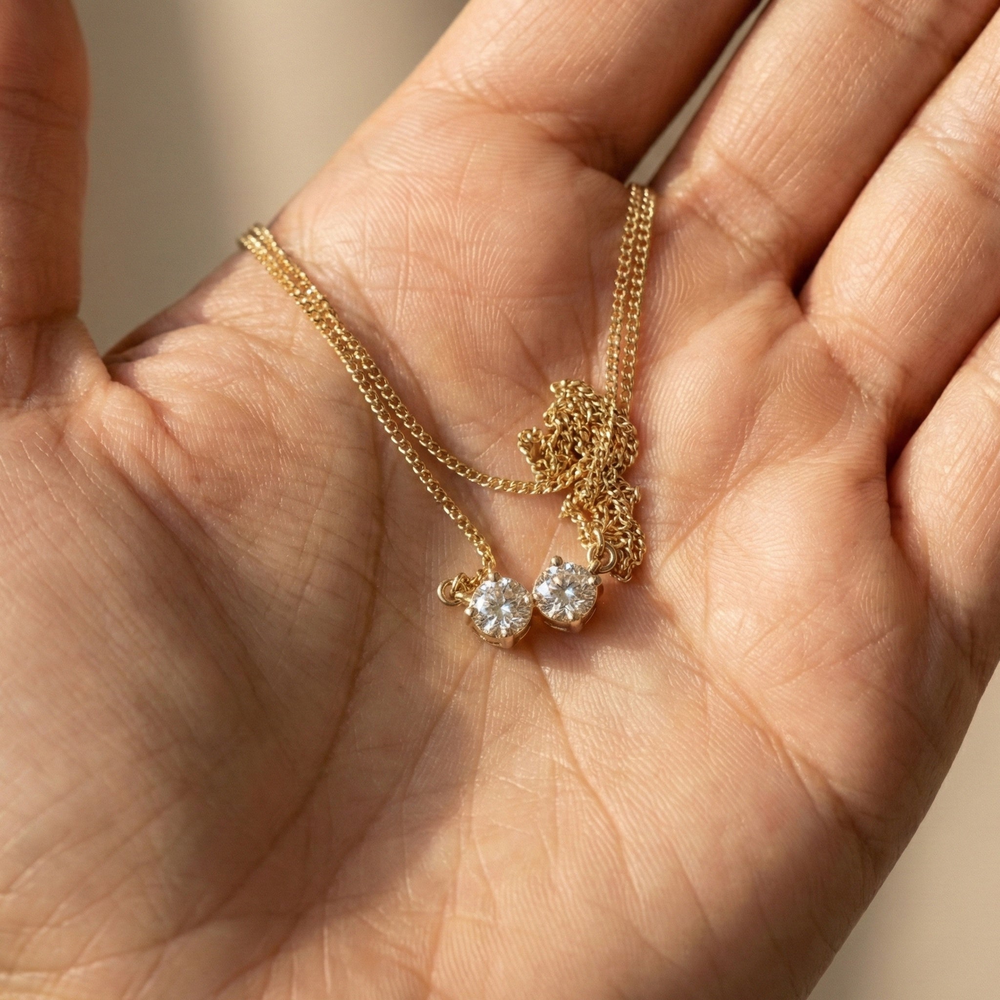 Minimalist Toi et Moi Twin Round Two‑Stone Everyday Pendant in 14k Yellow Gold, 5.00 TCW Round Cut Lab Grown Diamonds, Wedding Gift for Wife, Bridal Jewelry