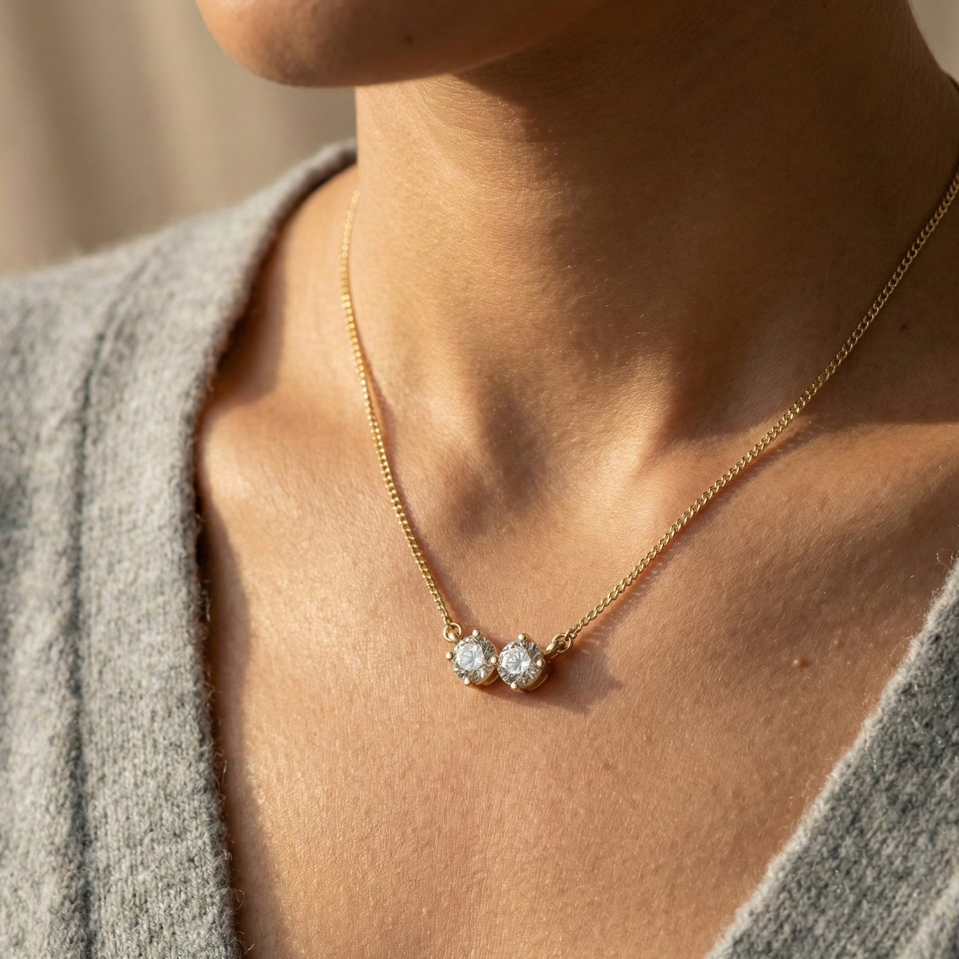 Minimalist Toi et Moi Twin Round Two‑Stone Everyday Pendant in 14k Yellow Gold, 5.00 TCW Round Cut Lab Grown Diamonds, Wedding Gift for Wife, Bridal Jewelry