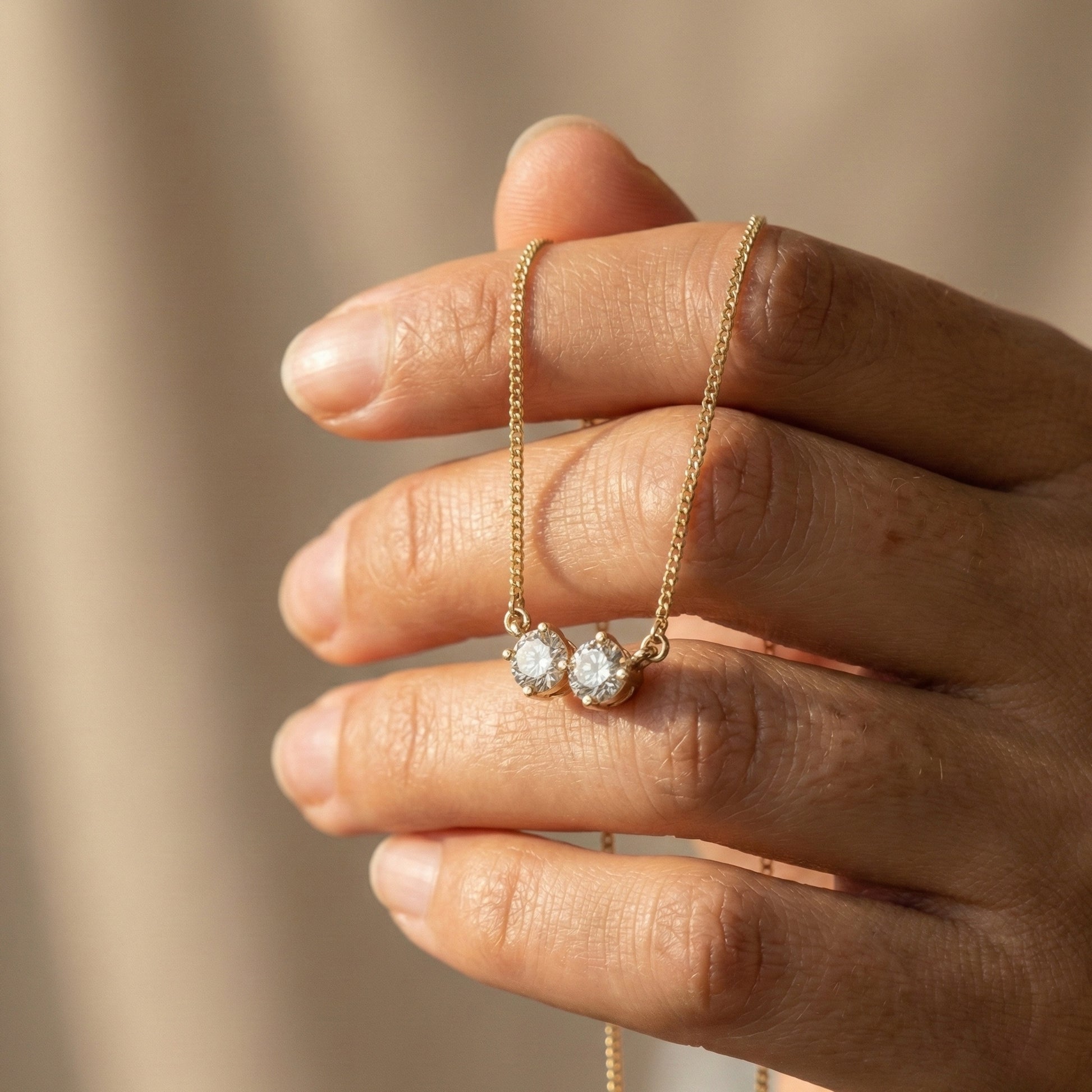 Minimalist Toi et Moi Twin Round Two‑Stone Everyday Pendant in 14k Yellow Gold, 5.00 TCW Round Cut Lab Grown Diamonds, Wedding Gift for Wife, Bridal Jewelry