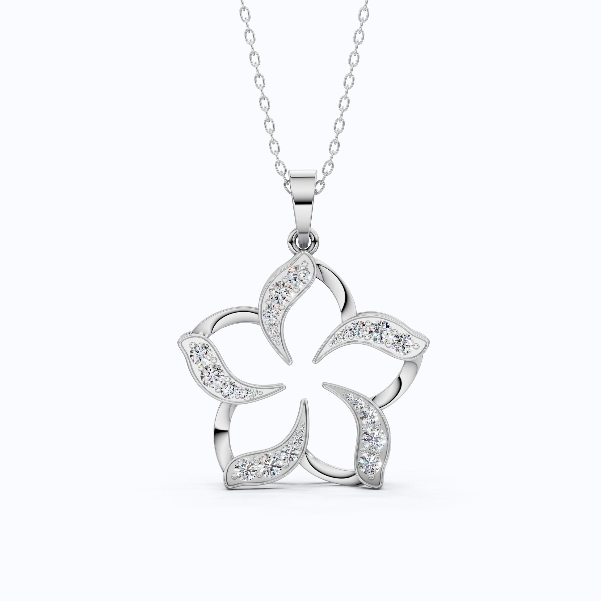 Five-Petal Floral Openwork Daily Wear Pendant in Lab Grown Diamond-14k Solid Gold, Anniversary Gift for Women, Bridal Jewelry