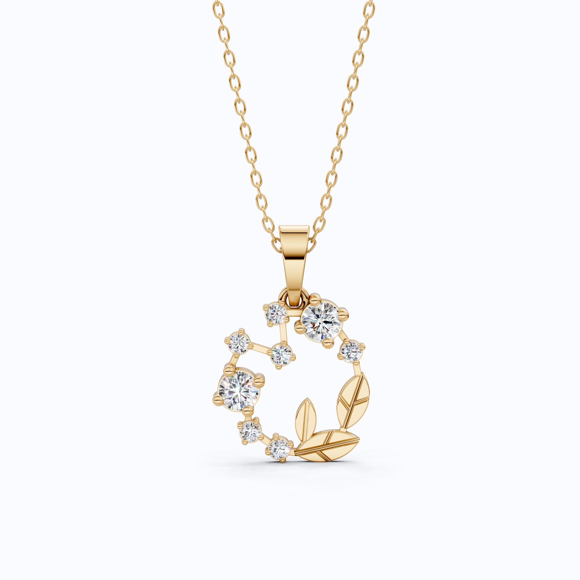 Dainty Floral Leaf Wreath Circle in Lab Diamond – 14k Solid Gold, Sterling Silver Pendant Necklace, Gift for Her, Bridal Jewelry