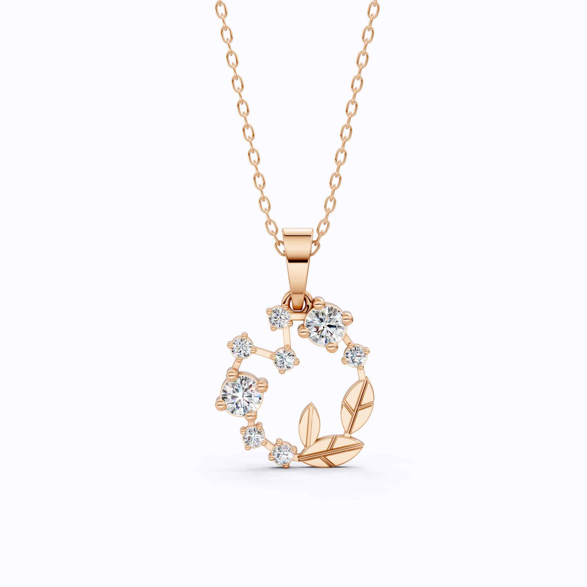 Dainty Floral Leaf Wreath Circle in Lab Diamond – 14k Solid Gold, Sterling Silver Pendant Necklace, Gift for Her, Bridal Jewelry