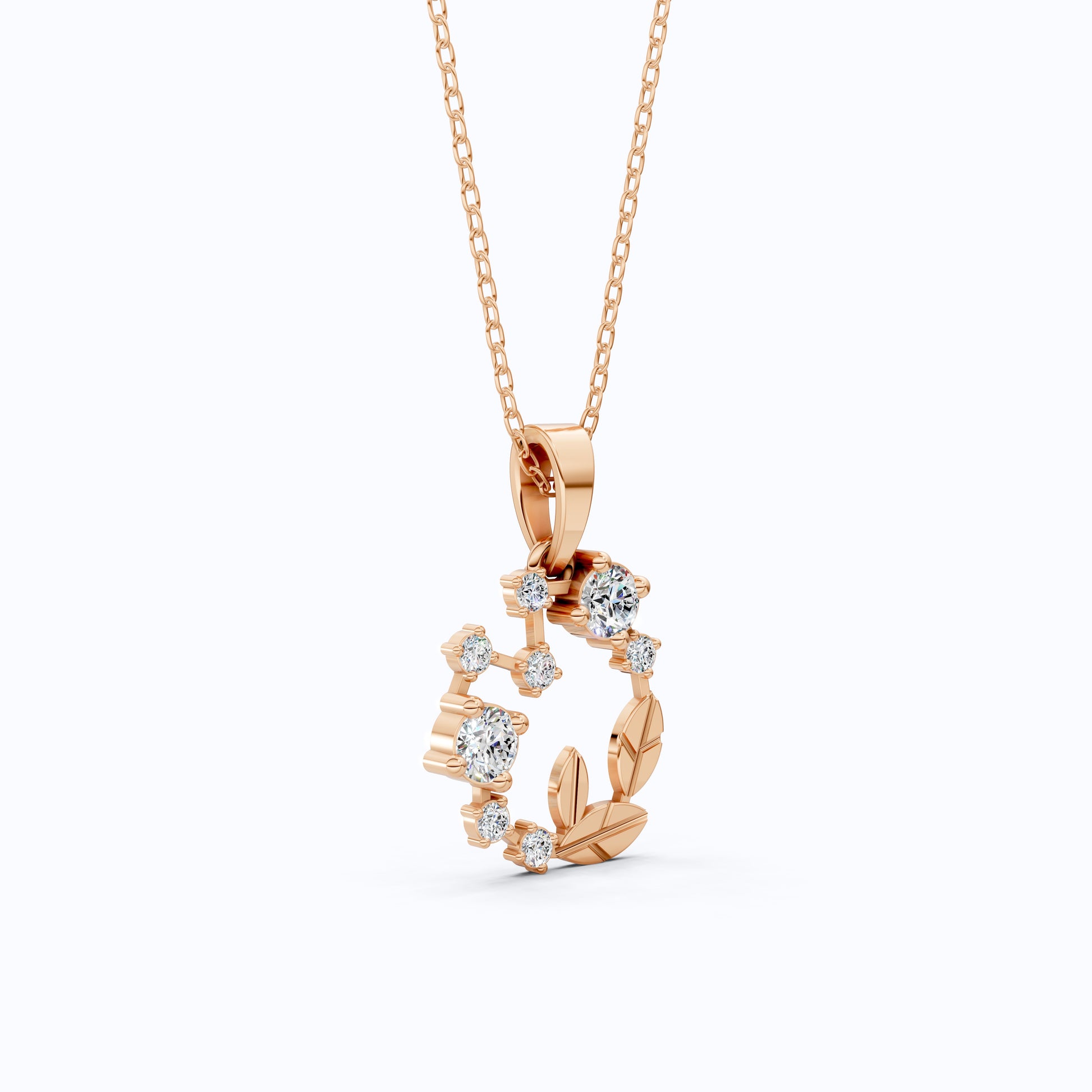 Dainty Floral Leaf Wreath Circle in Lab Diamond – 14k Solid Gold, Sterling Silver Pendant Necklace, Gift for Her, Bridal Jewelry