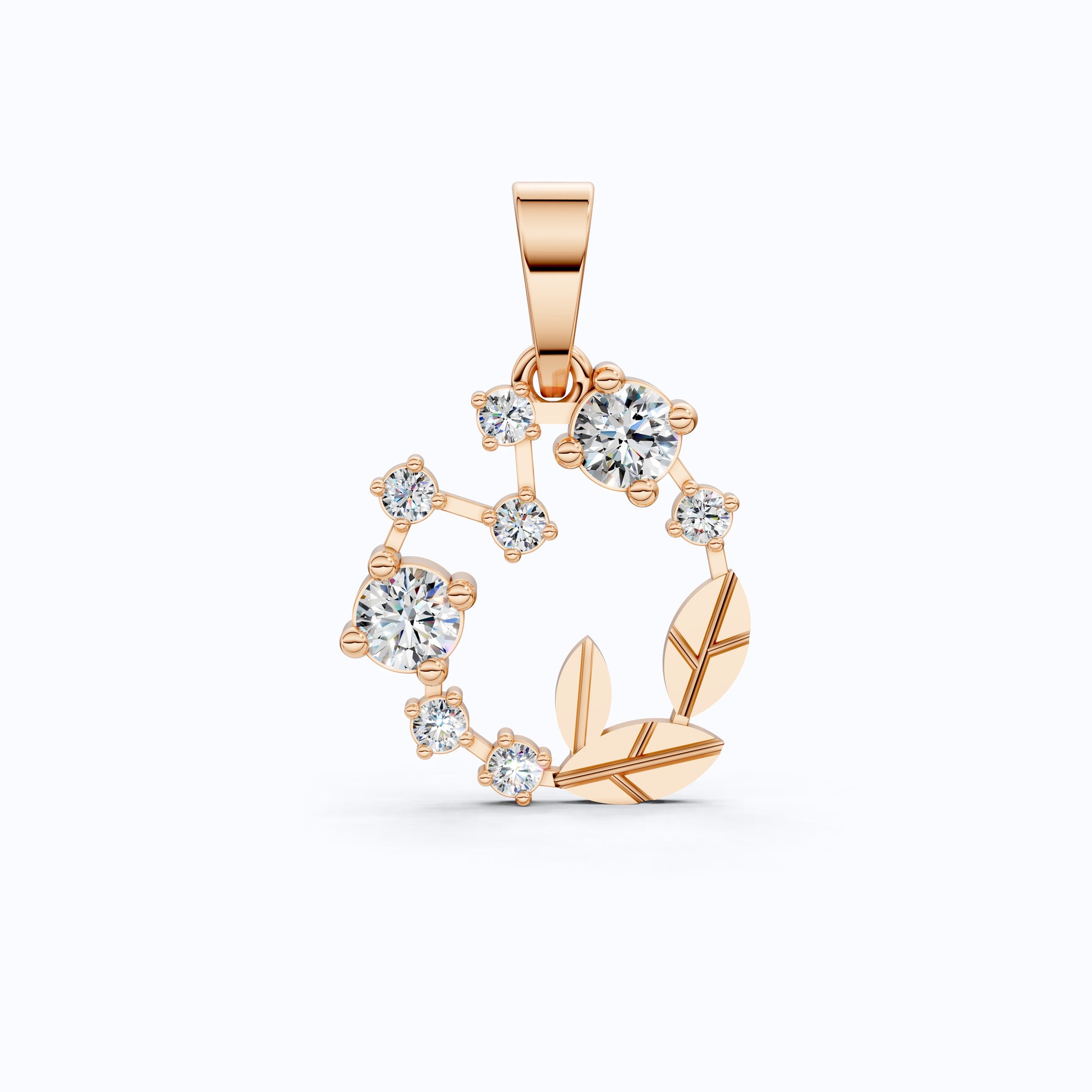 Dainty Floral Leaf Wreath Circle in Lab Diamond – 14k Solid Gold, Sterling Silver Pendant Necklace, Gift for Her, Bridal Jewelry
