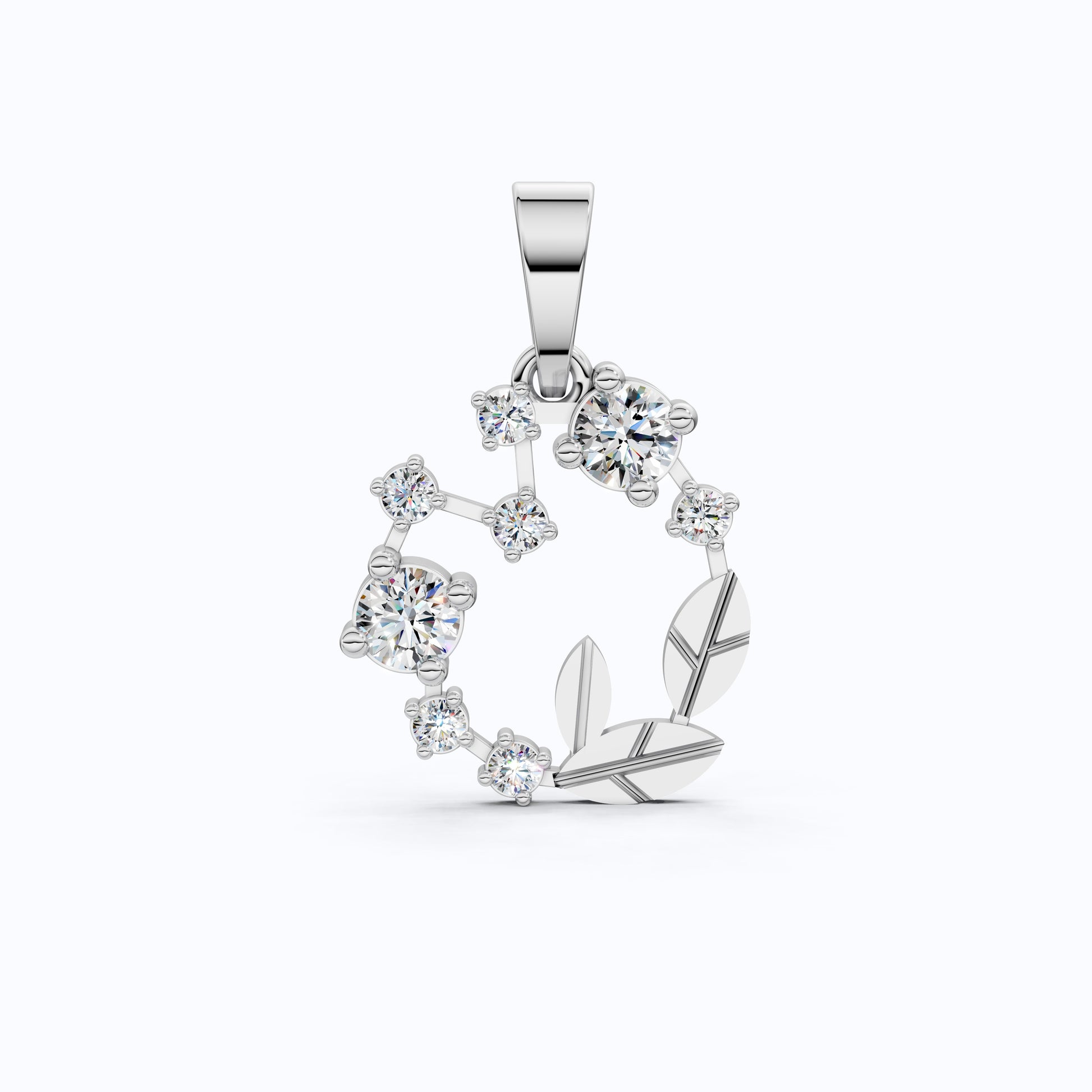 Dainty Floral Leaf Wreath Circle in Lab Diamond – 14k Solid Gold, Sterling Silver Pendant Necklace, Gift for Her, Bridal Jewelry