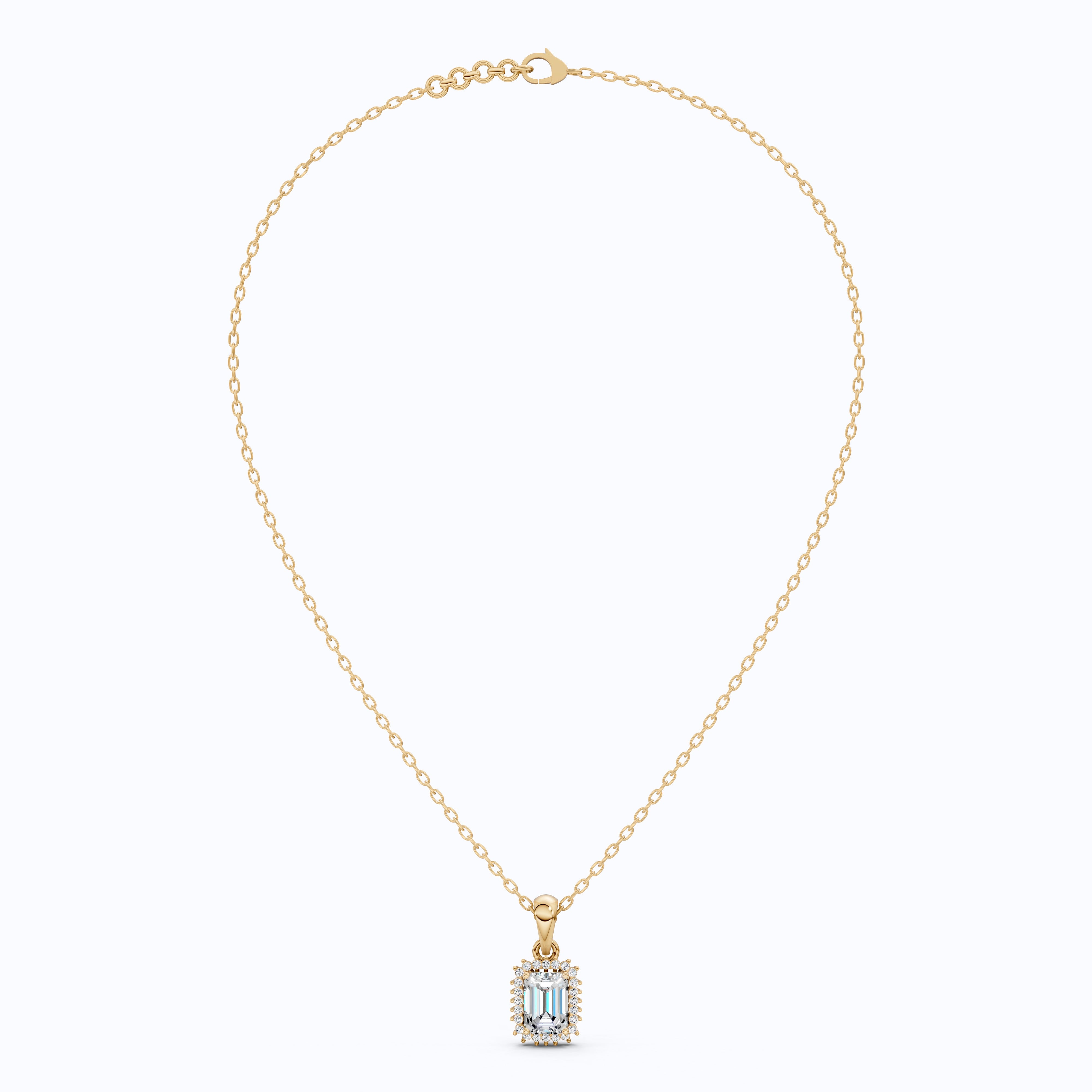 Unique Art Deco Emerald Halo Wedding Pendant in 14K Solid Gold, 1.00 CT Emerald Cut Lab Created Diamond, Gift For Her, Bridal Jewelry