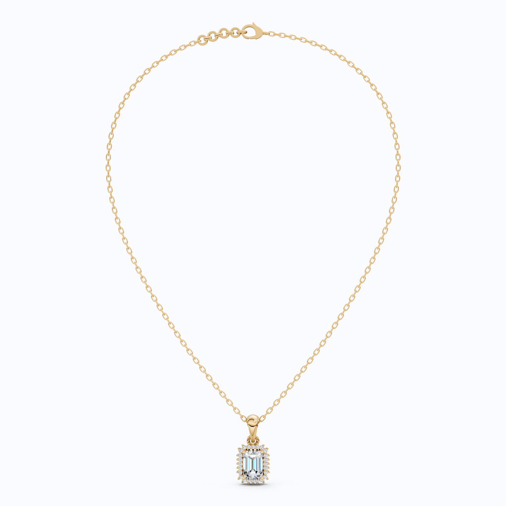 Unique Art Deco Emerald Halo Wedding Pendant in 14K Solid Gold, 1.00 CT Emerald Cut Lab Created Diamond, Gift For Her, Bridal Jewelry