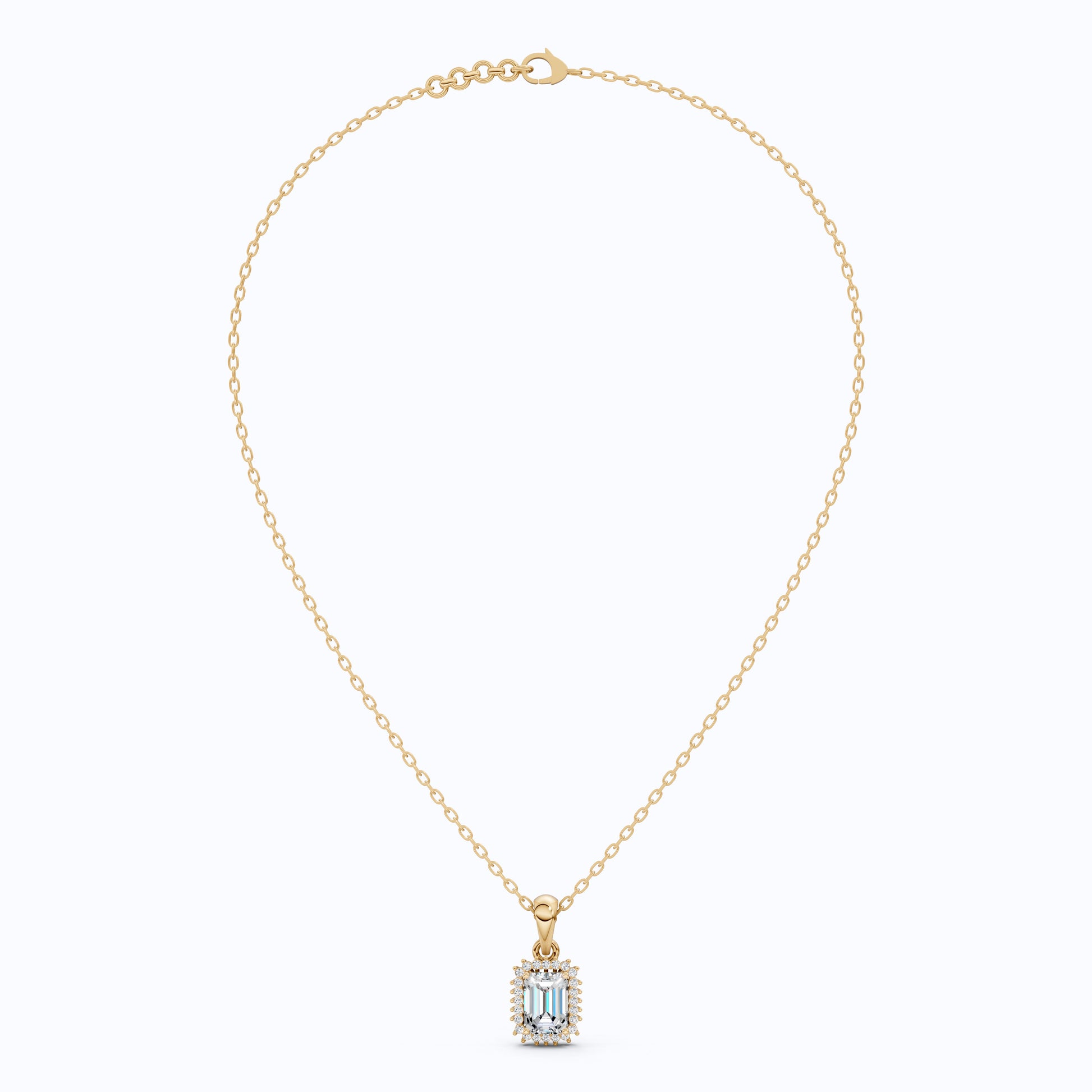 Unique Art Deco Emerald Halo Wedding Pendant in 14K Solid Gold, 1.00 CT Emerald Cut Lab Created Diamond, Gift For Her, Bridal Jewelry