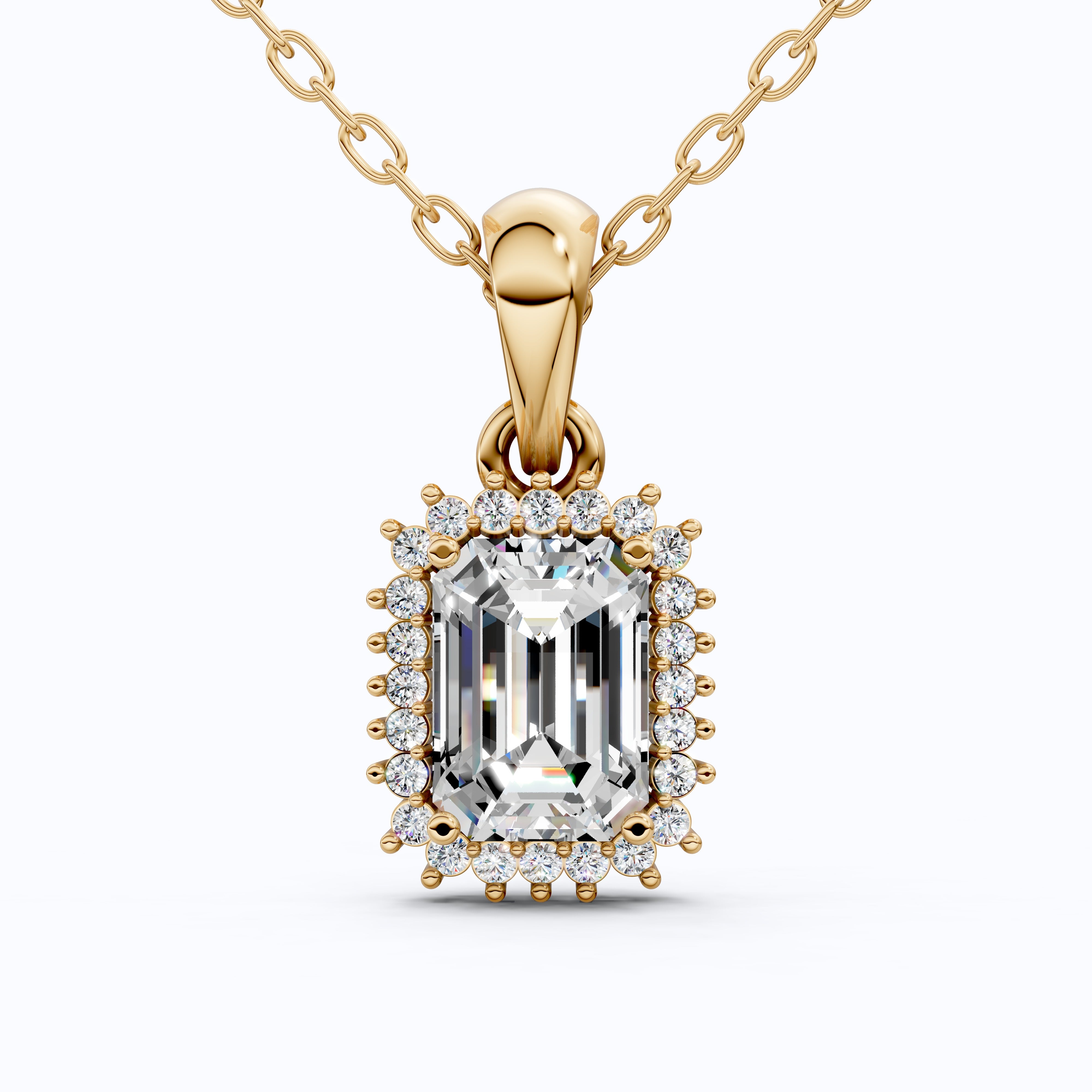 Unique Art Deco Emerald Halo Wedding Pendant in 14K Solid Gold, 1.00 CT Emerald Cut Lab Created Diamond, Gift For Her, Bridal Jewelry