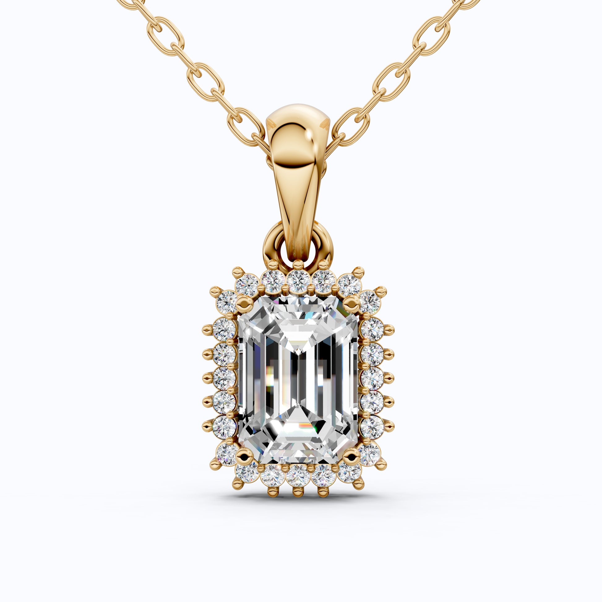 Unique Art Deco Emerald Halo Wedding Pendant in 14K Solid Gold, 1.00 CT Emerald Cut Lab Created Diamond, Gift For Her, Bridal Jewelry
