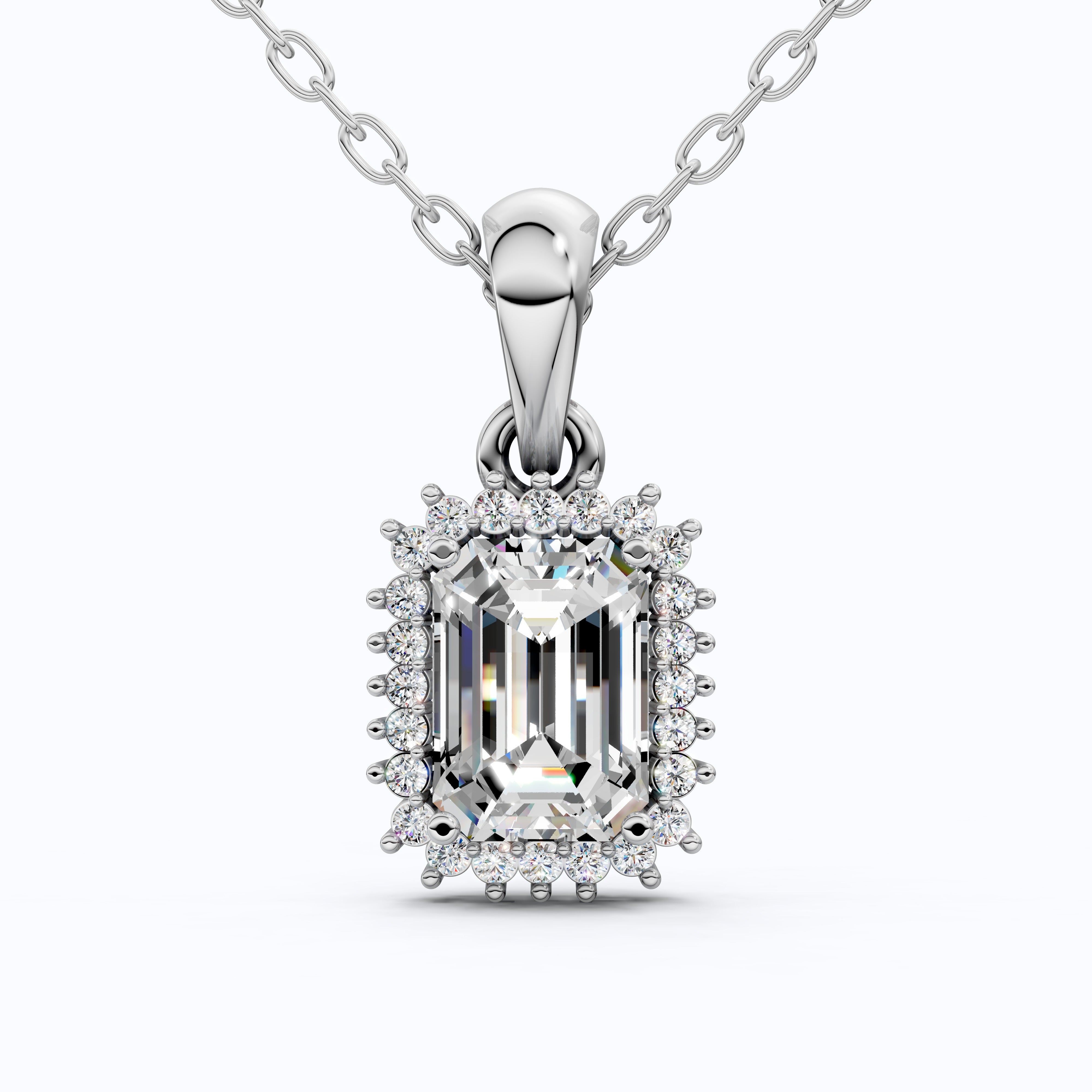 Unique Art Deco Emerald Halo Wedding Pendant in 14K Solid Gold, 1.00 CT Emerald Cut Lab Created Diamond, Gift For Her, Bridal Jewelry