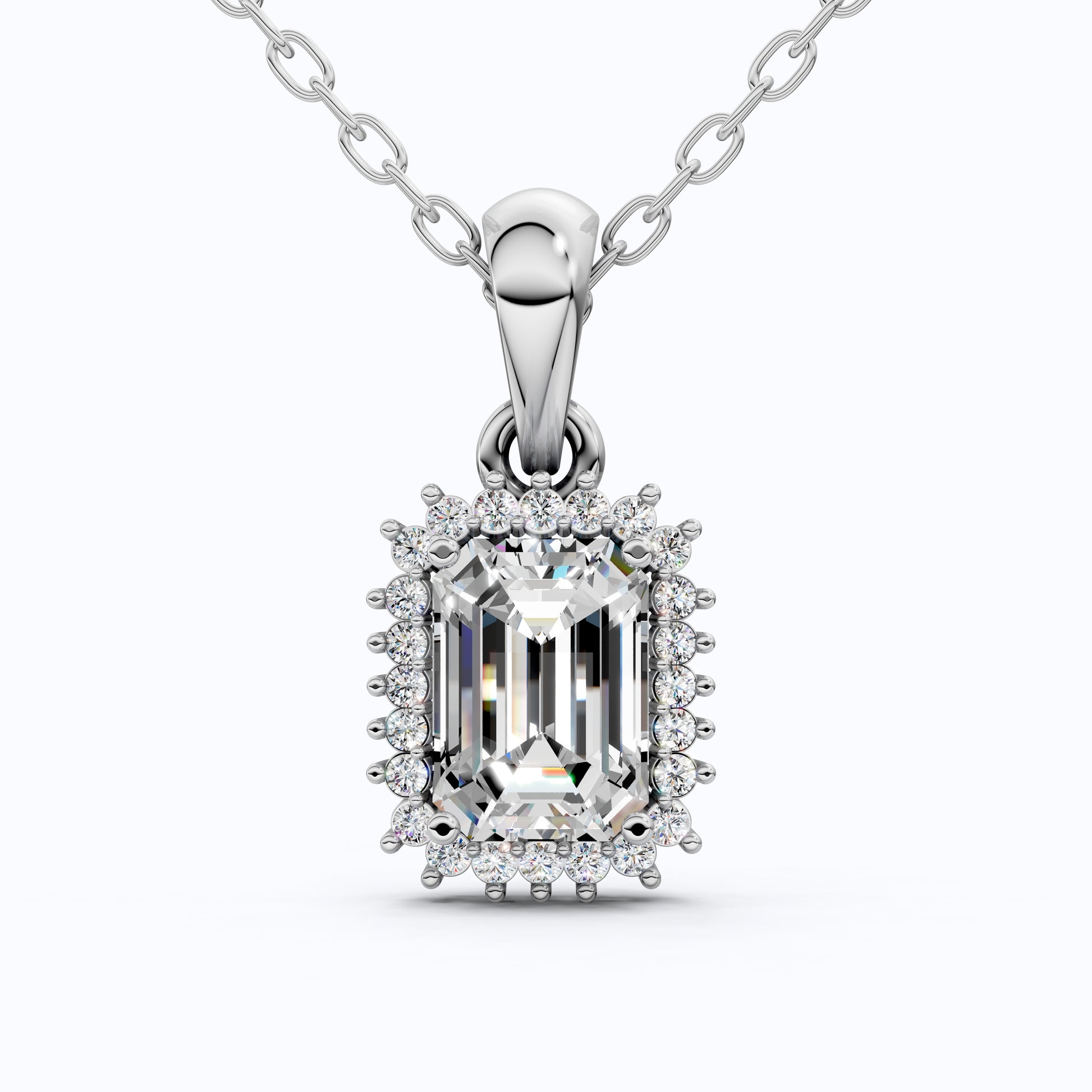 Unique Art Deco Emerald Halo Wedding Pendant in 14K Solid Gold, 1.00 CT Emerald Cut Lab Created Diamond, Gift For Her, Bridal Jewelry
