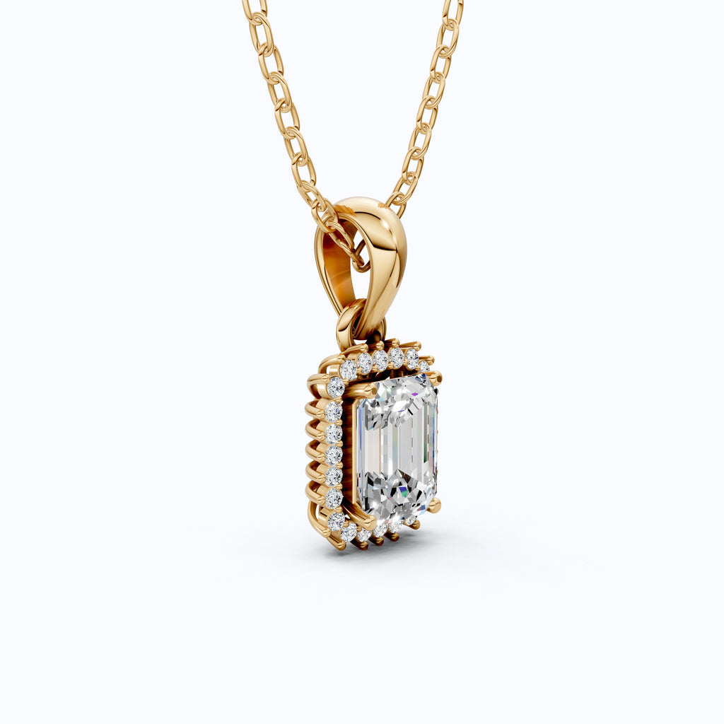Unique Art Deco Emerald Halo Wedding Pendant in 14K Solid Gold, 1.00 CT Emerald Cut Lab Created Diamond, Gift For Her, Bridal Jewelry