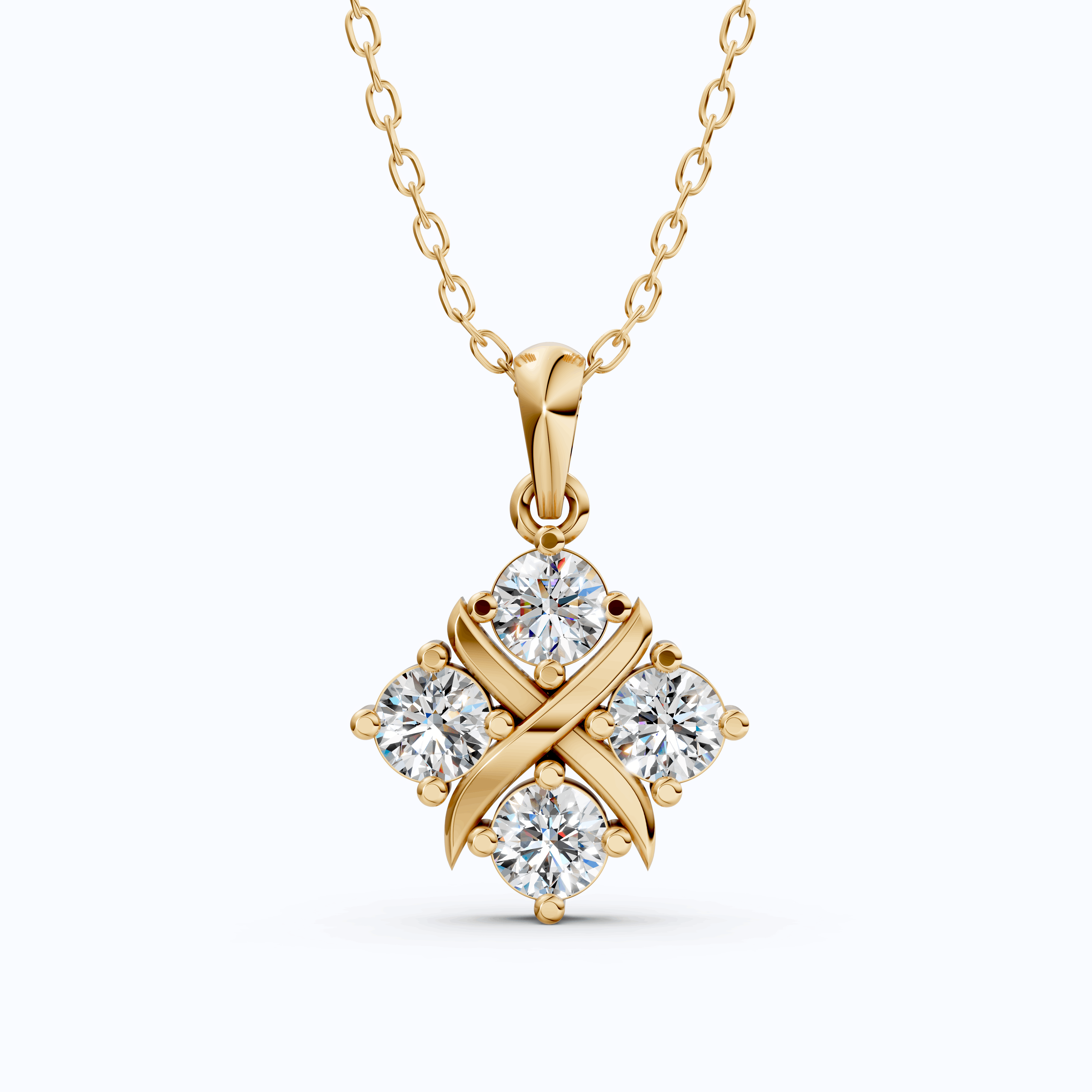 Unique X Style Four Stone Clover Cross Pendant in Lab Grown Diamond-14k Solid Gold, Wedding Gift for Women, Everyday Pendant