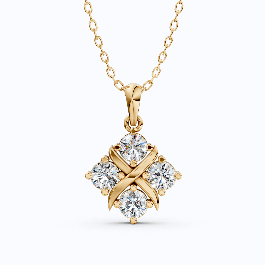 Unique X Style Four Stone Clover Cross Pendant in Lab Grown Diamond-14k Solid Gold, Wedding Gift for Women, Everyday Pendant