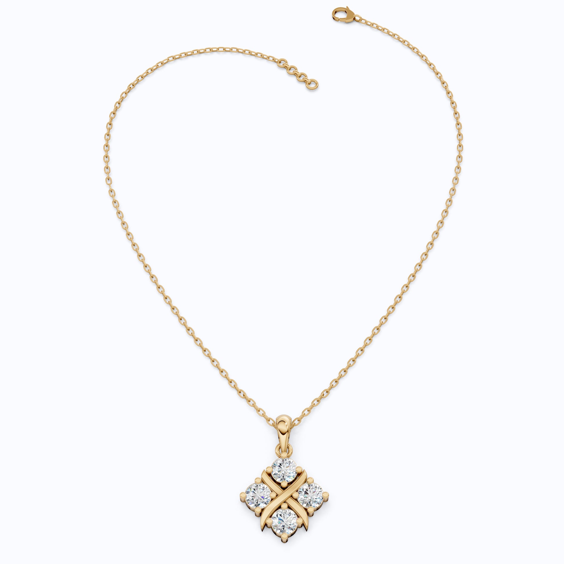 Unique X Style Four Stone Clover Cross Pendant in Lab Grown Diamond-14k Solid Gold, Wedding Gift for Women, Everyday Pendant