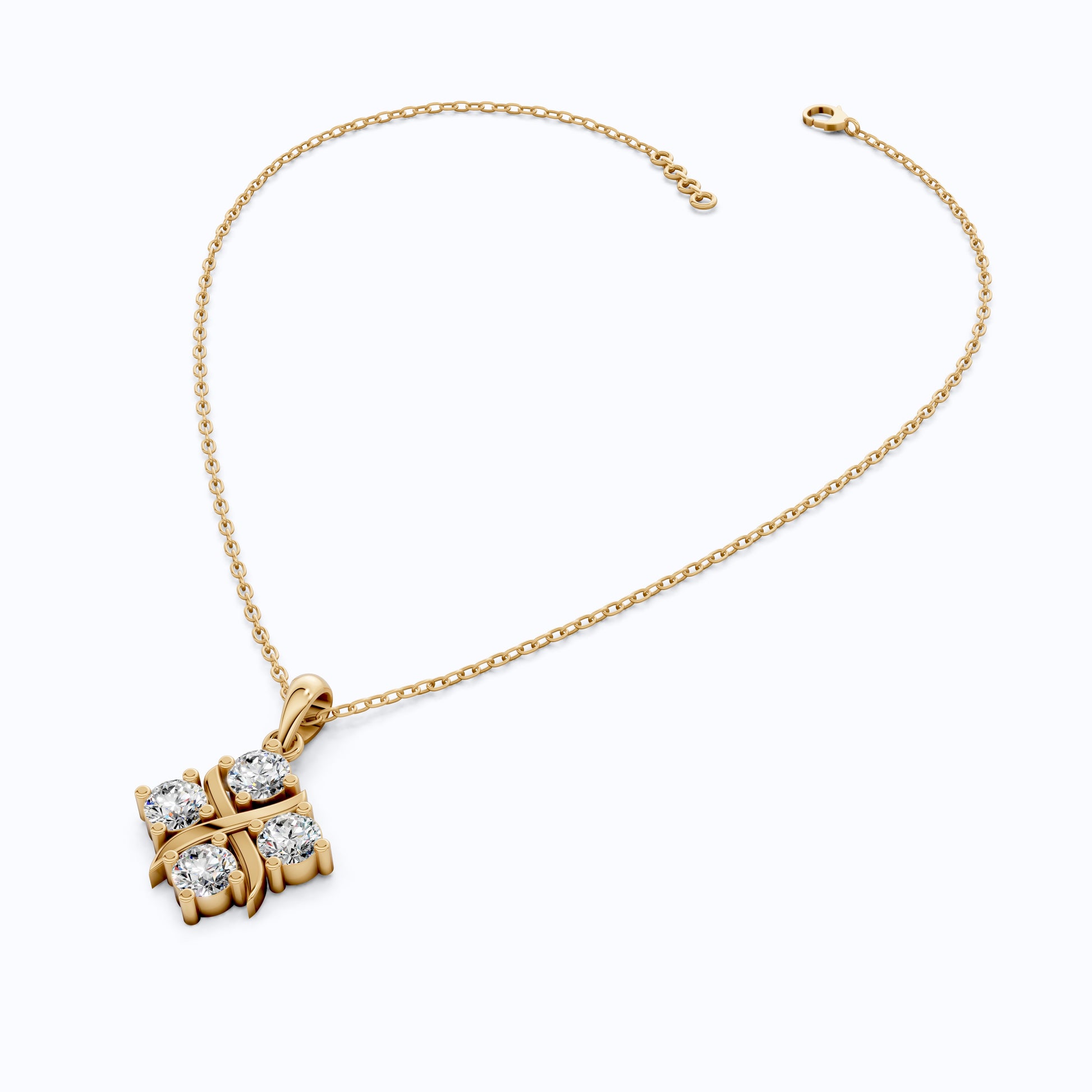 Unique X Style Four Stone Clover Cross Pendant in Lab Grown Diamond-14k Solid Gold, Wedding Gift for Women, Everyday Pendant