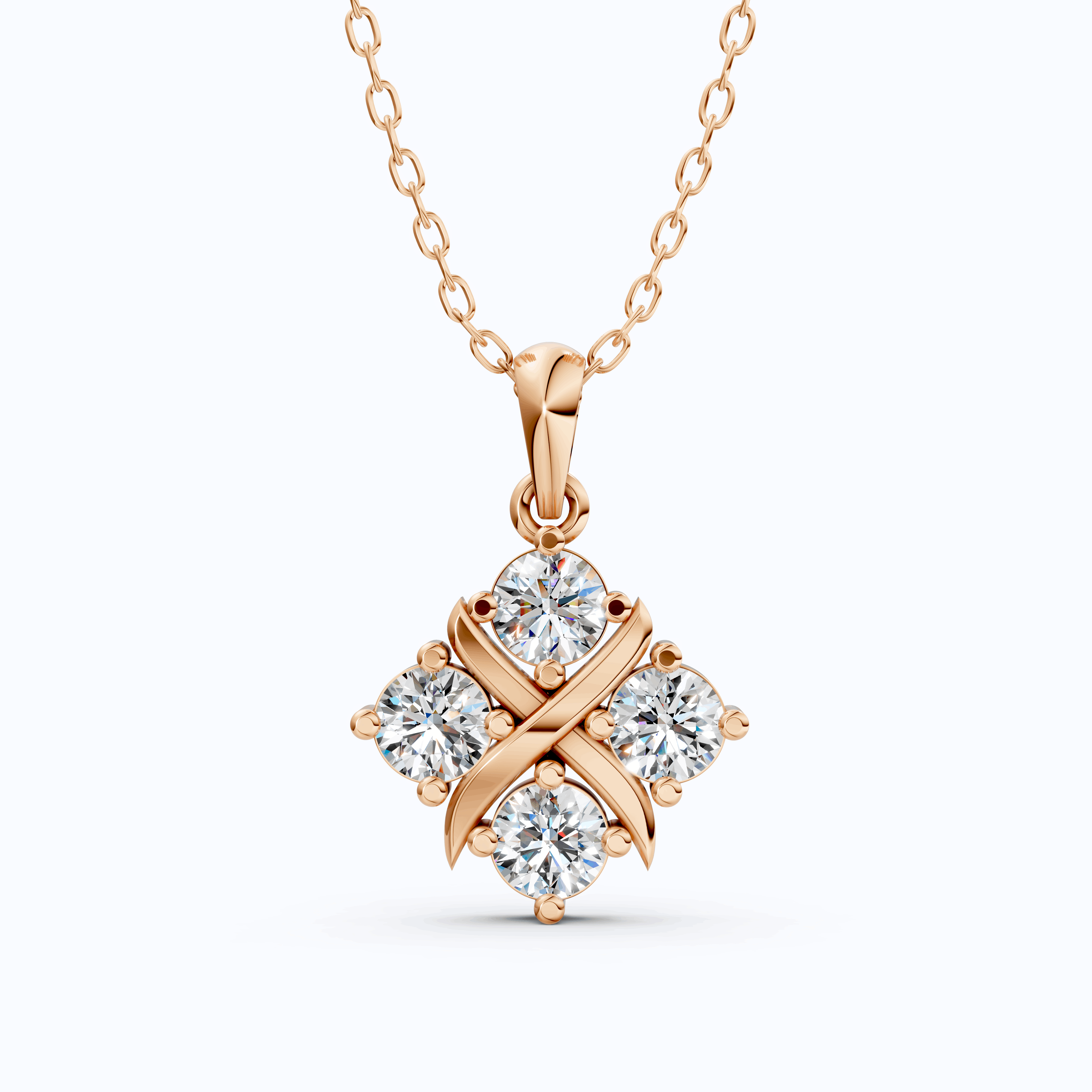 Unique X Style Four Stone Clover Cross Pendant in Lab Grown Diamond-14k Solid Gold, Wedding Gift for Women, Everyday Pendant