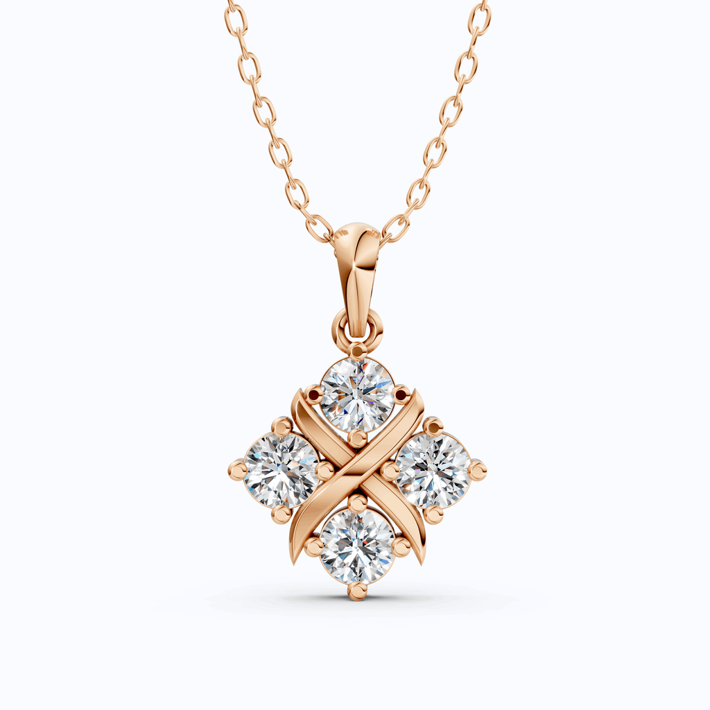 Unique X Style Four Stone Clover Cross Pendant in Lab Grown Diamond-14k Solid Gold, Wedding Gift for Women, Everyday Pendant
