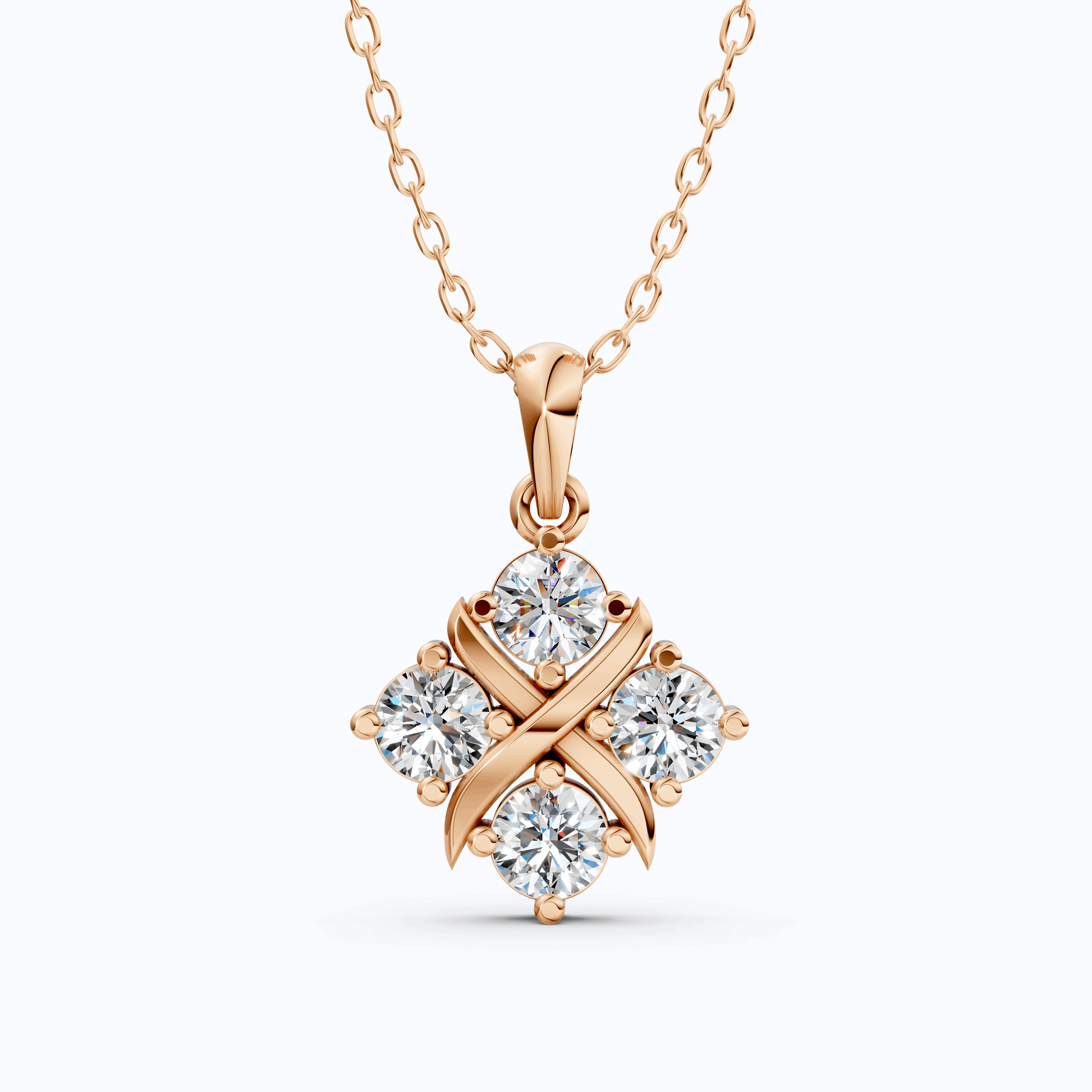 Unique X Style Four Stone Clover Cross Pendant in Lab Grown Diamond-14k Solid Gold, Wedding Gift for Women, Everyday Pendant