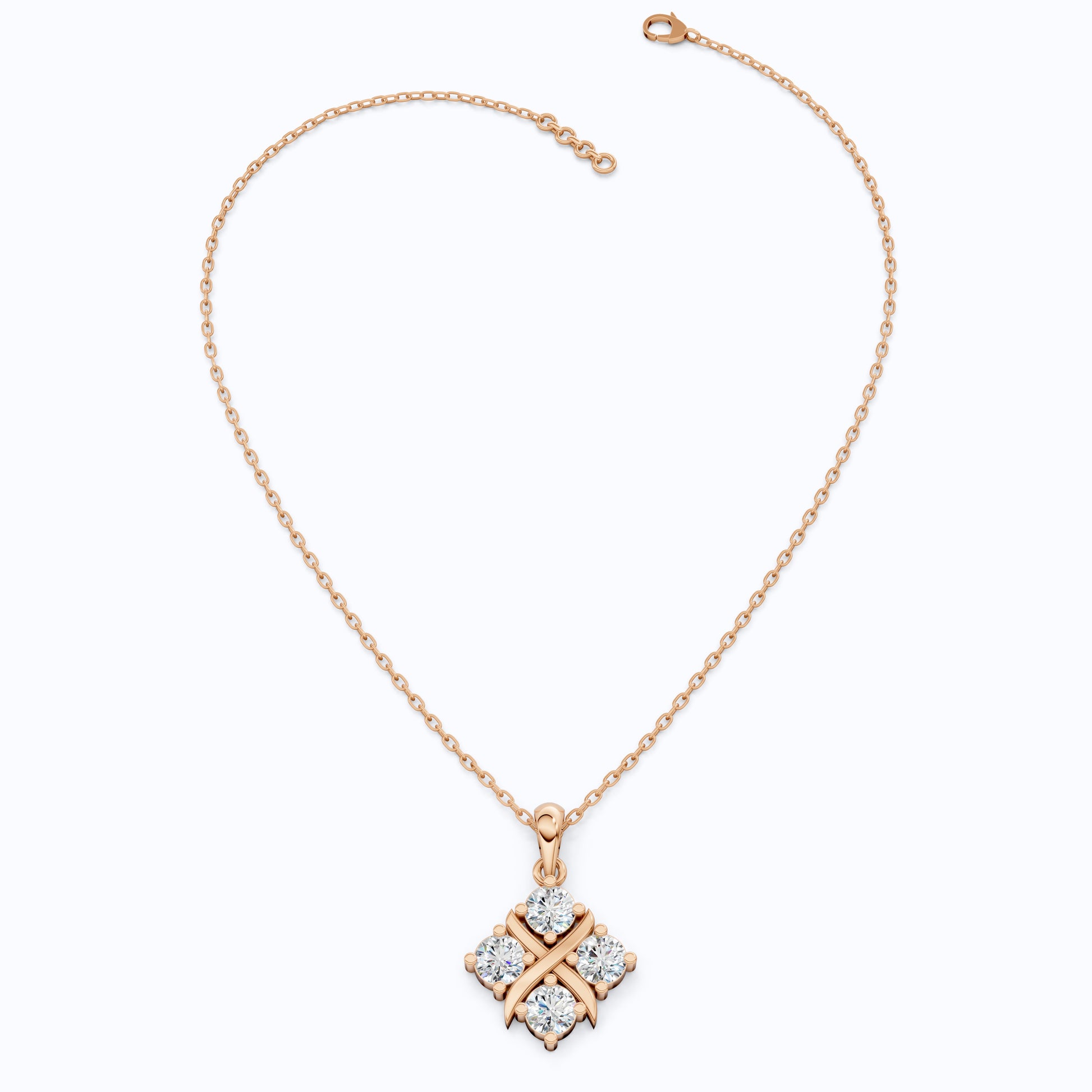 Unique X Style Four Stone Clover Cross Pendant in Lab Grown Diamond-14k Solid Gold, Wedding Gift for Women, Everyday Pendant
