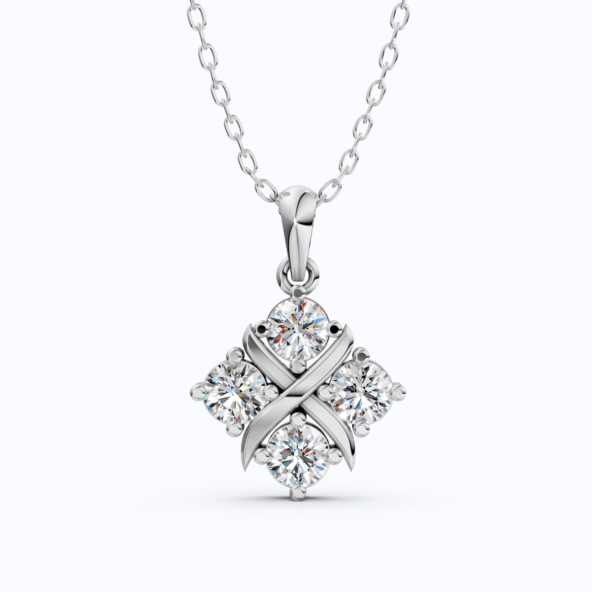 Unique X Style Four Stone Clover Cross Pendant in Lab Grown Diamond-14k Solid Gold, Wedding Gift for Women, Everyday Pendant
