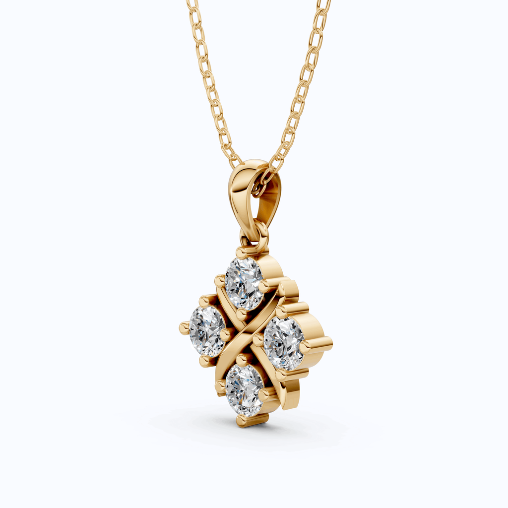 Unique X Style Four Stone Clover Cross Pendant in Lab Grown Diamond-14k Solid Gold, Wedding Gift for Women, Everyday Pendant