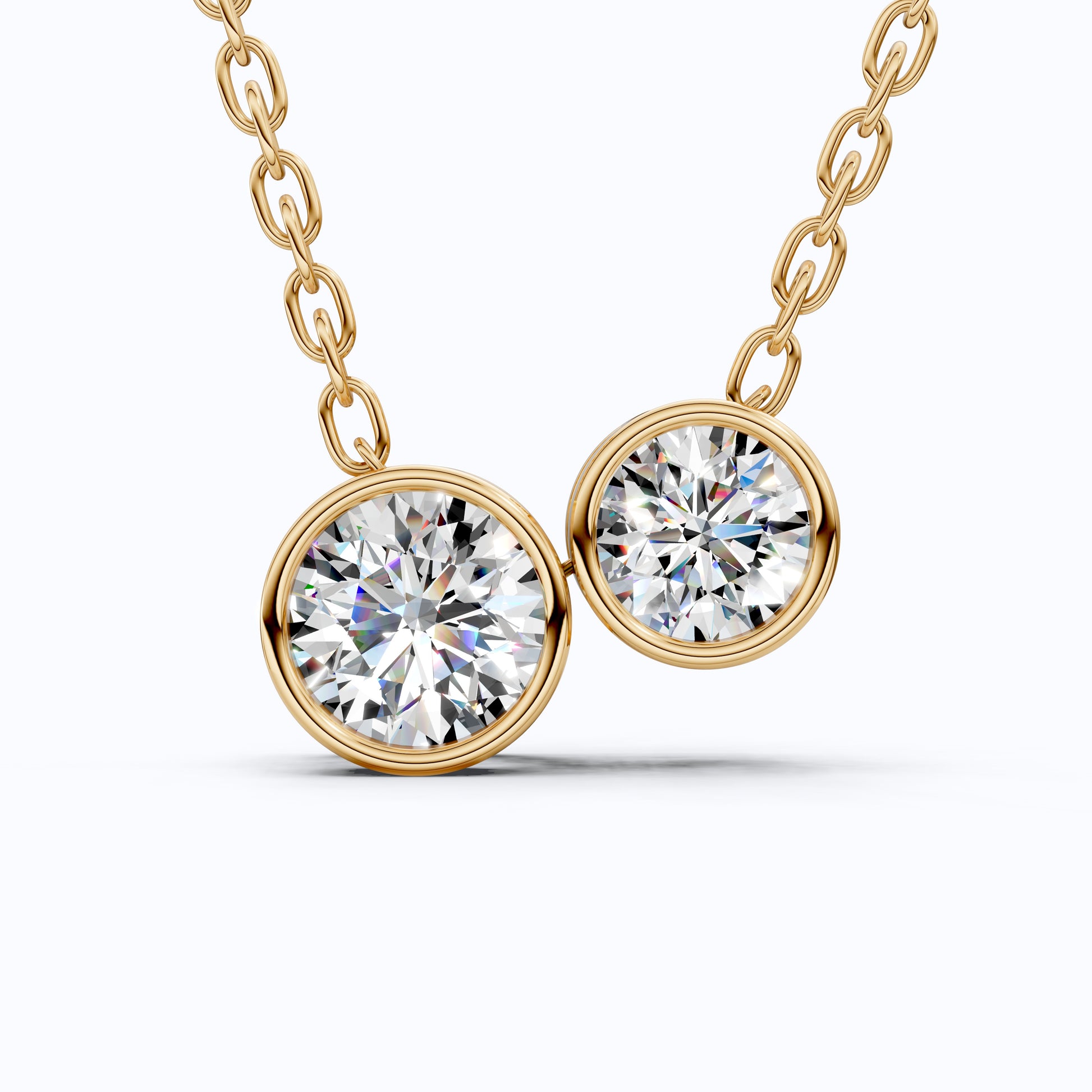 Modern Two Stone Bezel Wedding Pendant in 14k Solid Gold, 1.10 TCW Round Cut Lab Grown Diamonds, Gift for Her, Bridal Jewelry, Everyday Pendant