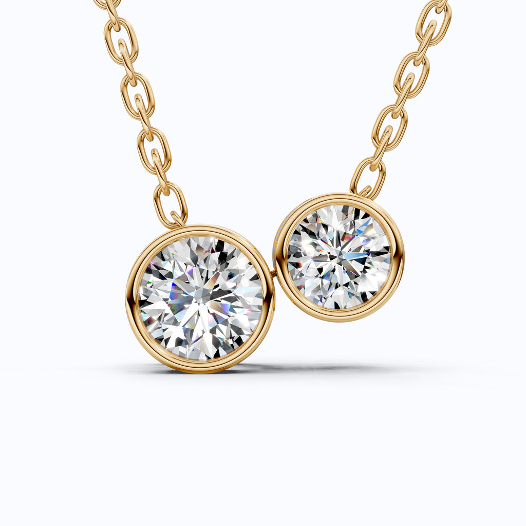 Modern Two Stone Bezel Wedding Pendant in 14k Solid Gold, 1.10 TCW Round Cut Lab Grown Diamonds, Gift for Her, Bridal Jewelry, Everyday Pendant