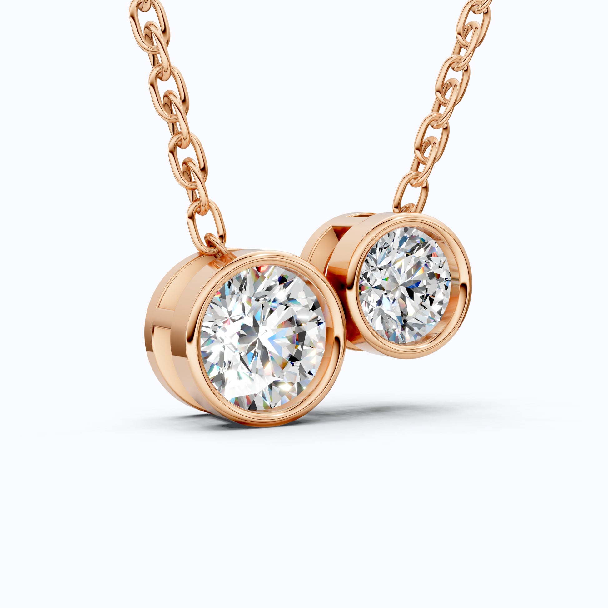 Modern Two Stone Bezel Wedding Pendant in 14k Solid Gold, 1.10 TCW Round Cut Lab Grown Diamonds, Gift for Her, Bridal Jewelry, Everyday Pendant