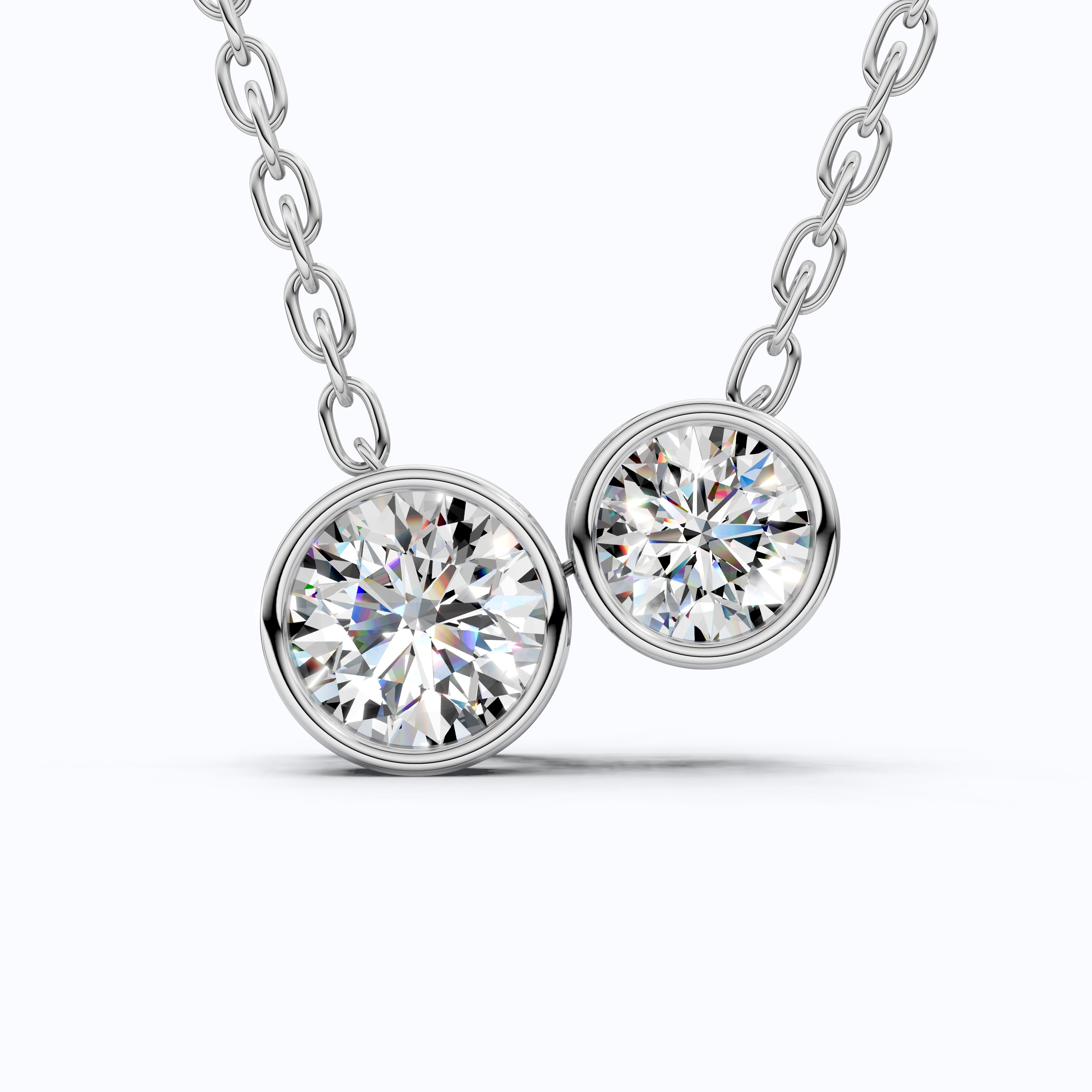 Modern Two Stone Bezel Wedding Pendant in 14k Solid Gold, 1.10 TCW Round Cut Lab Grown Diamonds, Gift for Her, Bridal Jewelry, Everyday Pendant