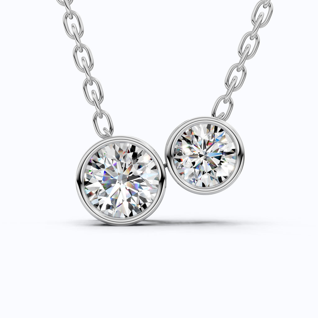 Modern Two Stone Bezel Wedding Pendant in 14k Solid Gold, 1.10 TCW Round Cut Lab Grown Diamonds, Gift for Her, Bridal Jewelry, Everyday Pendant
