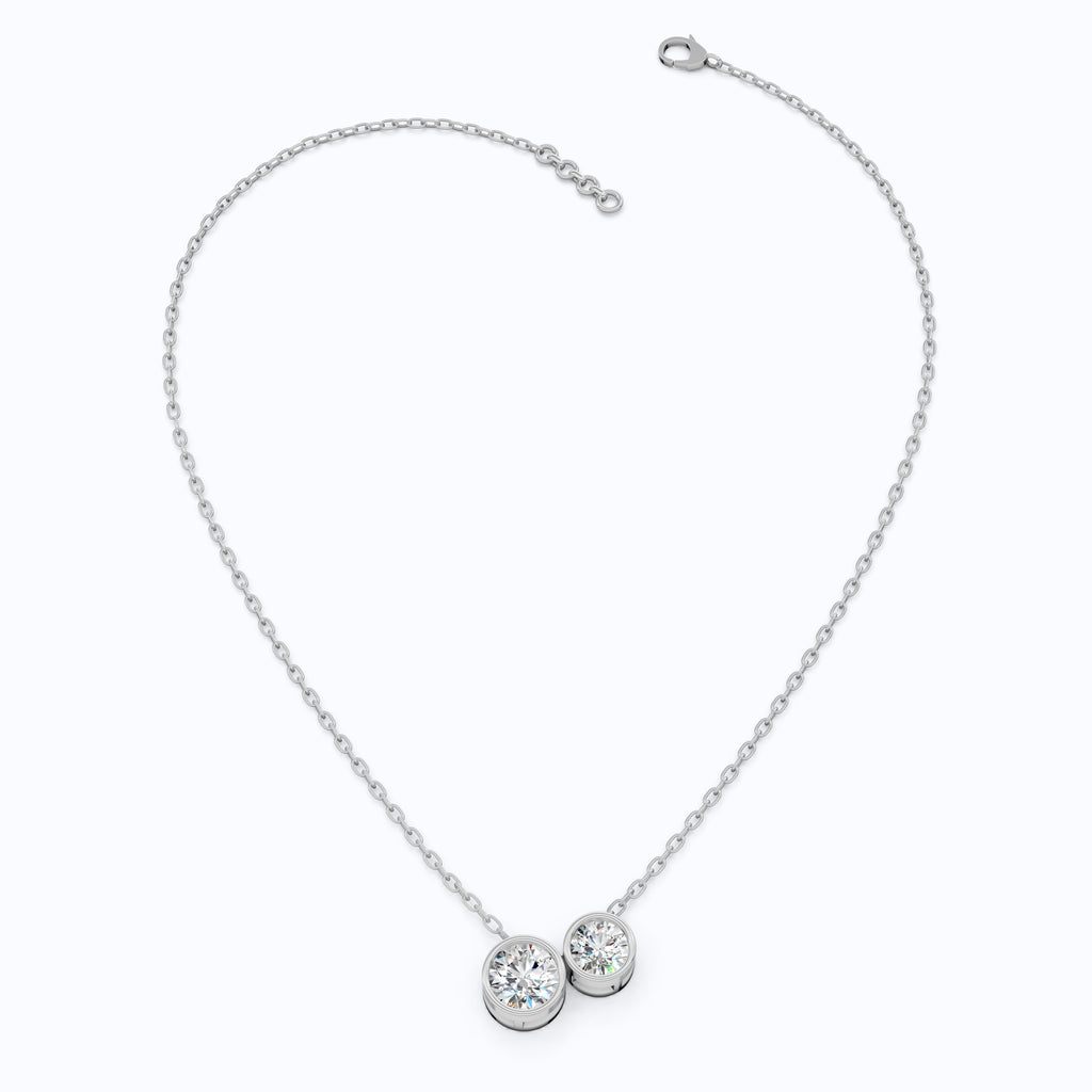 Modern Two Stone Bezel Wedding Pendant in 14k Solid Gold, 1.10 TCW Round Cut Lab Grown Diamonds, Gift for Her, Bridal Jewelry, Everyday Pendant