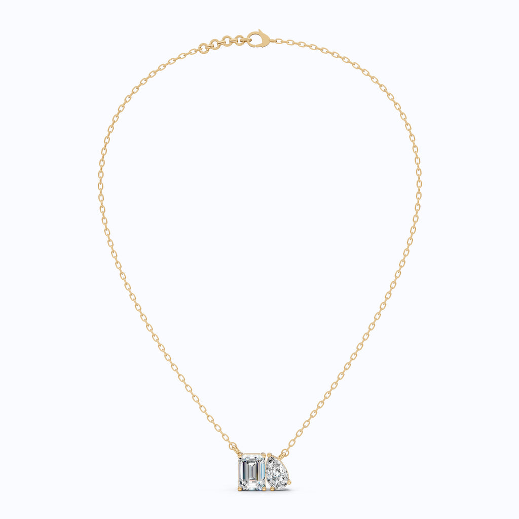 Modern Toi et Moi Two Stone Wedding Pendant in 14K Solid Gold, 2.55 TCW Emerald/Pear Cut Lab Grown Diamonds, Elegant Gift for Wife