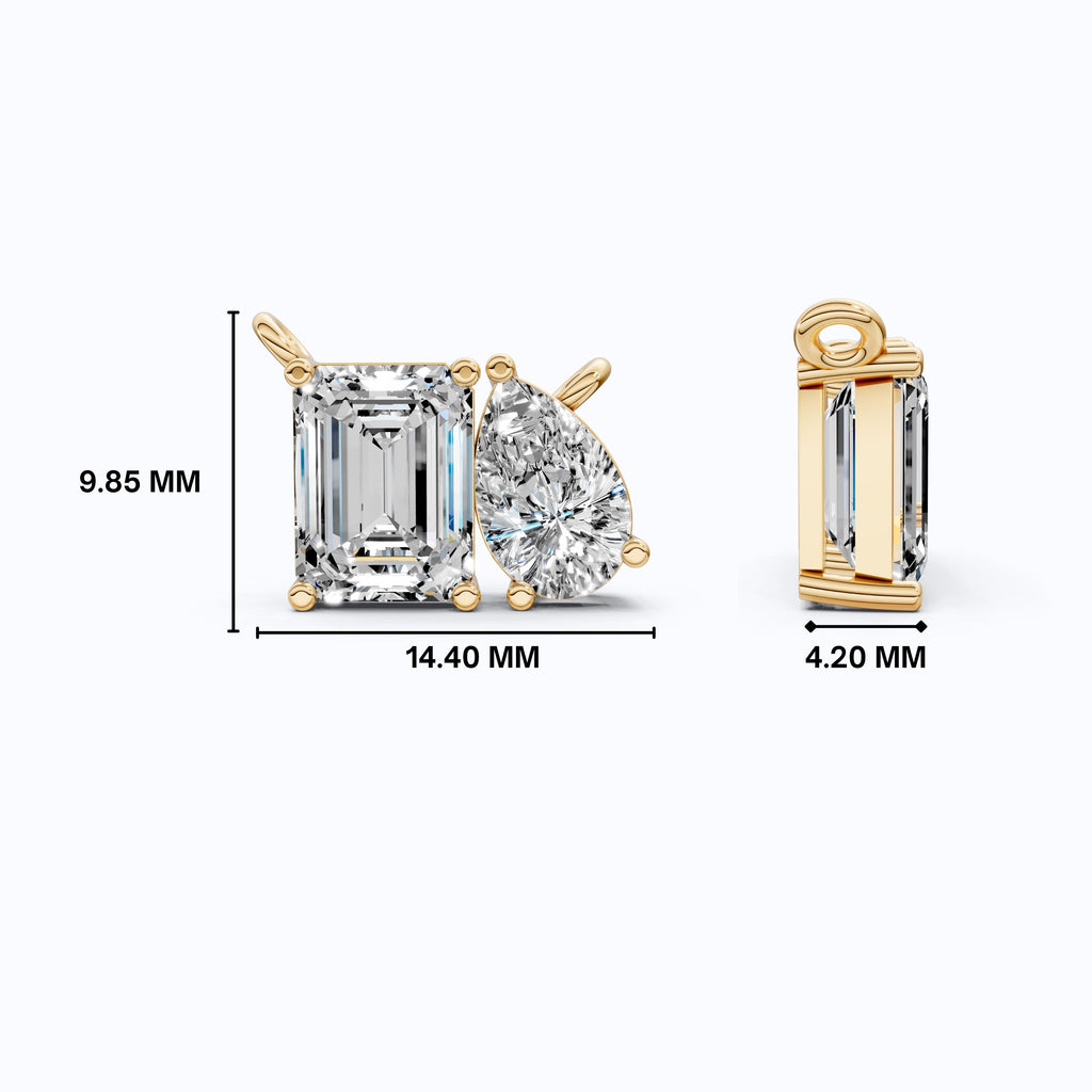 Modern Toi et Moi Two Stone Wedding Pendant in 14K Solid Gold, 2.55 TCW Emerald/Pear Cut Lab Grown Diamonds, Elegant Gift for Wife