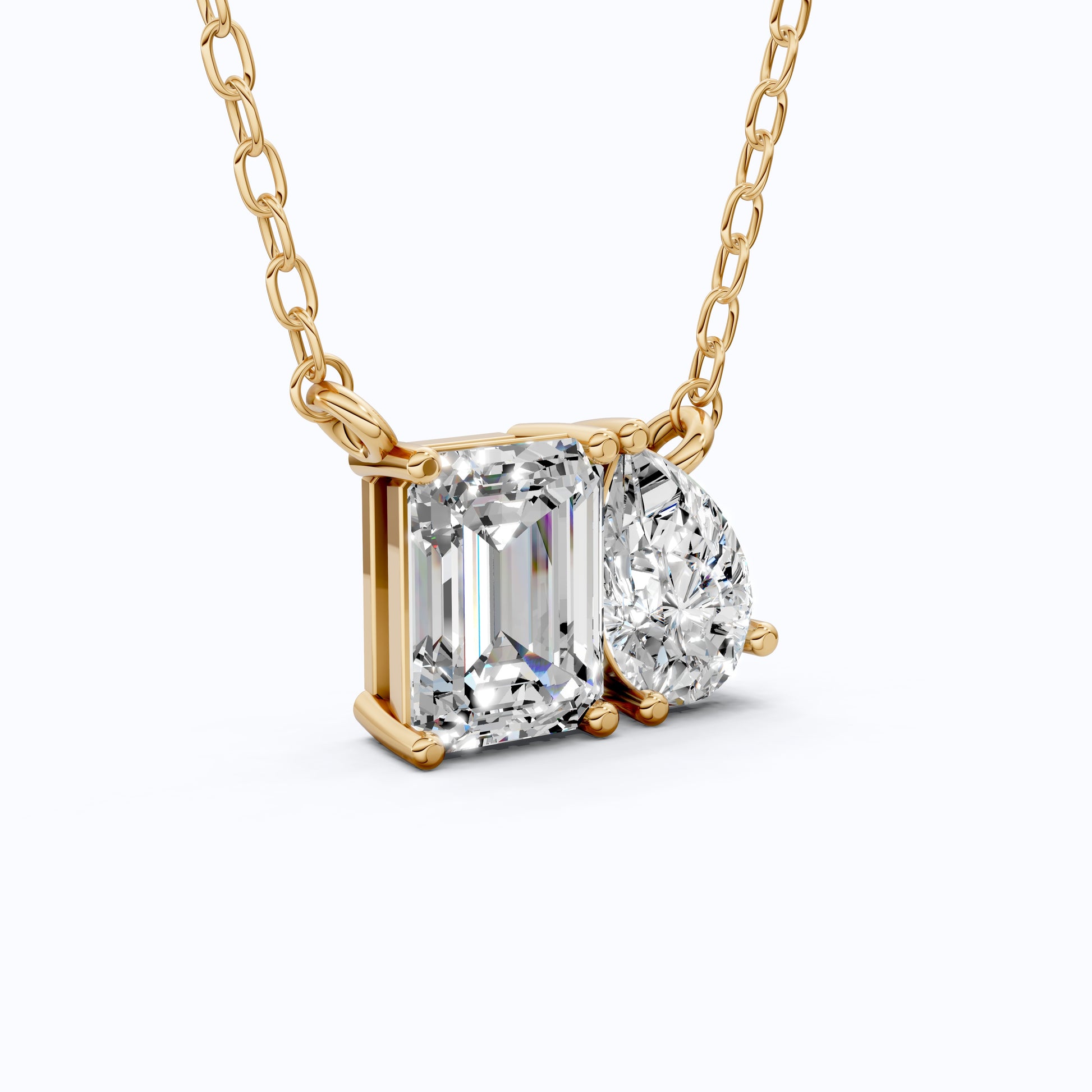 Modern Toi et Moi Two Stone Wedding Pendant in 14K Solid Gold, 2.55 TCW Emerald/Pear Cut Lab Grown Diamonds, Elegant Gift for Wife